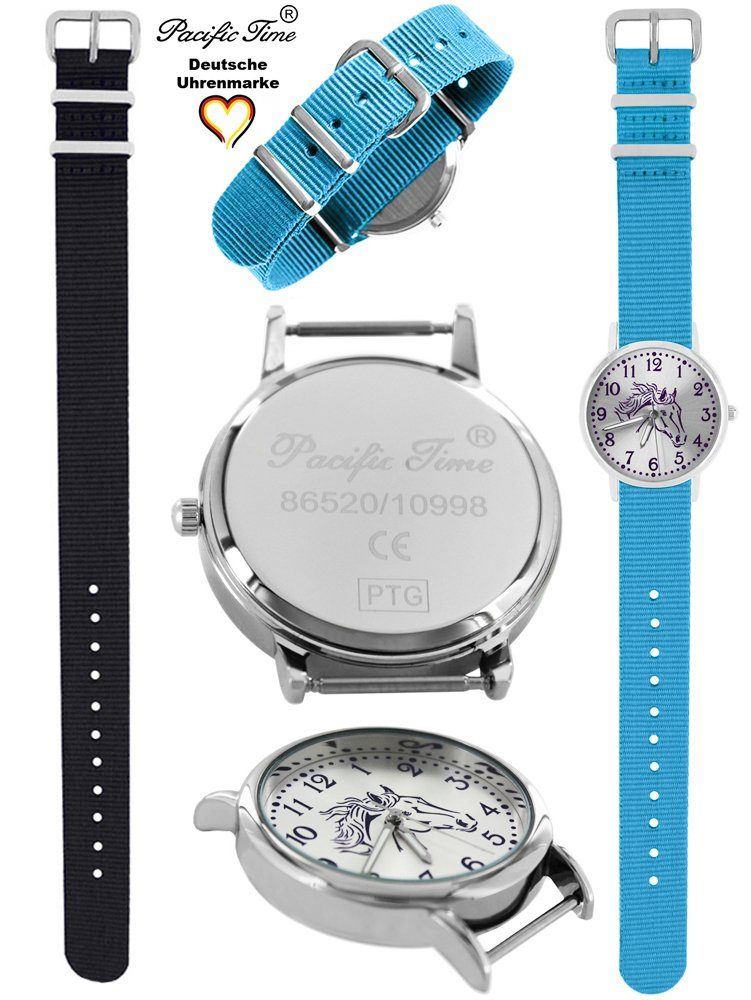 Mix violett Pferd Match Versand Design und Kinder schwarz - hellblau Time Quarzuhr Set Pacific und Gratis Wechselarmband, Armbanduhr