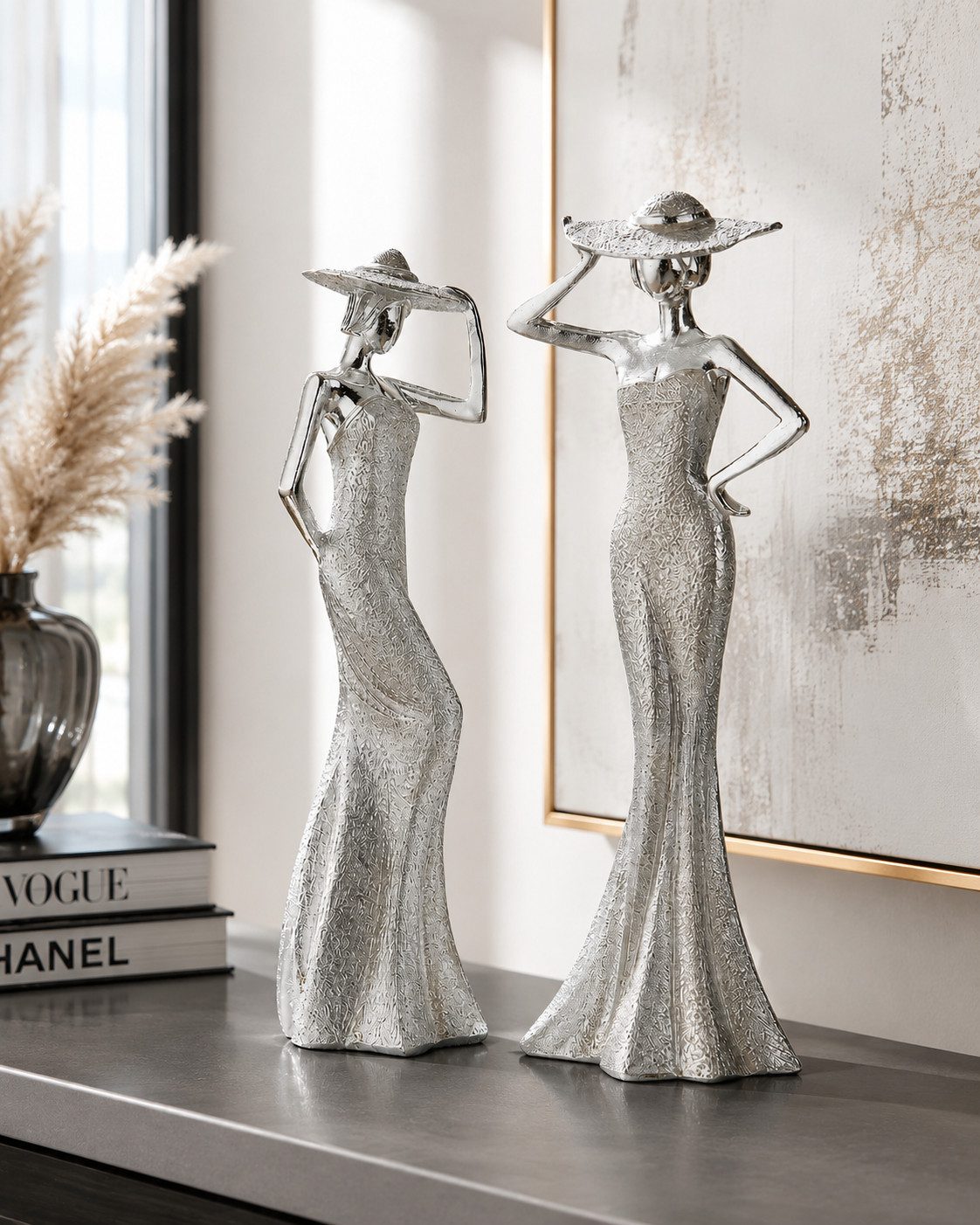 MF Dekofigur Dekofigur Set Calyra Ladies Silber Kunstharz 30 cm (2 St)