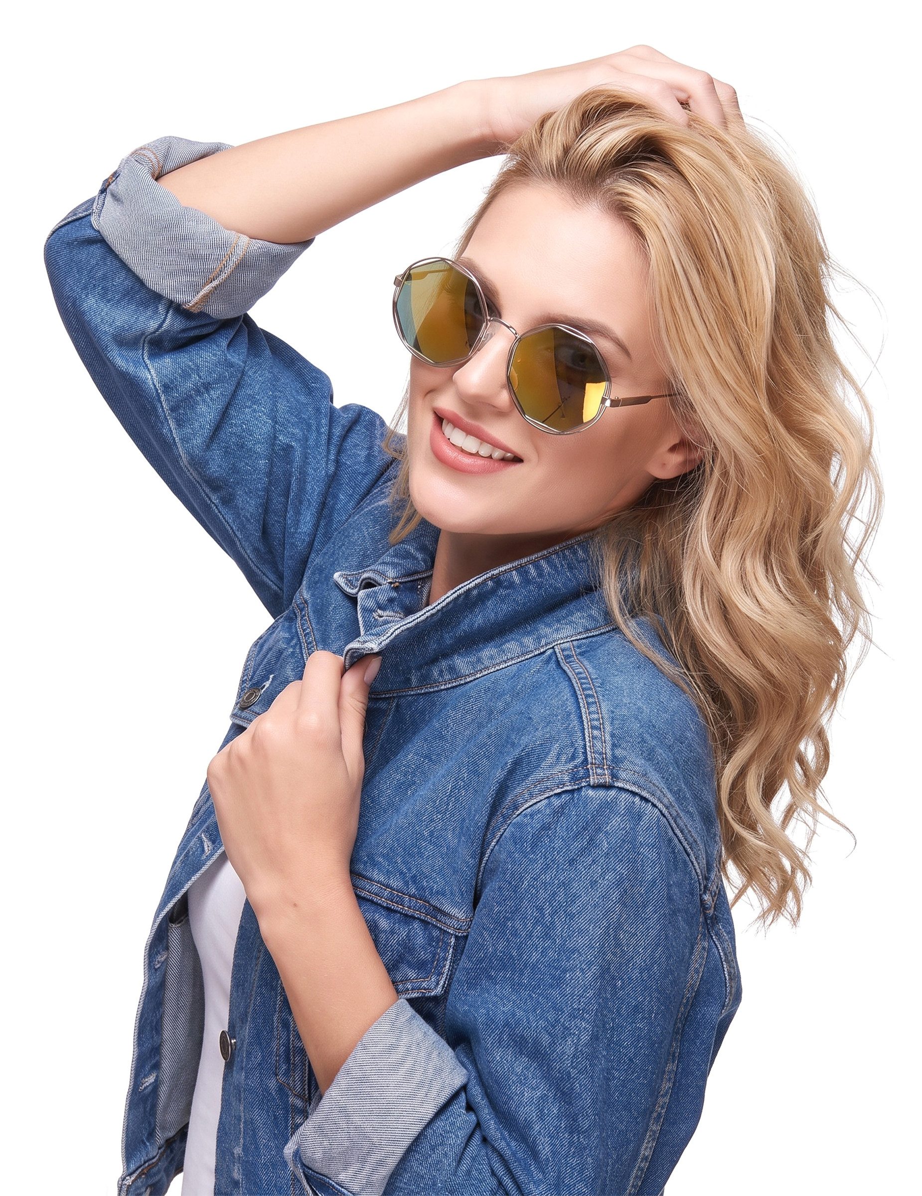 JADEO Kostüm 80er Jahre Retro Brille silber-grün