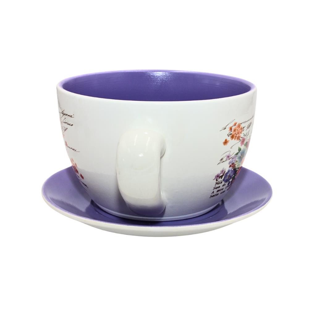 Dekohelden24 Pflanzkübel Pflanztassen in verschiedenen Varianten (1 St), Keramikübertopf in Form einer Tasse mit einzigartigem Lilienmuster