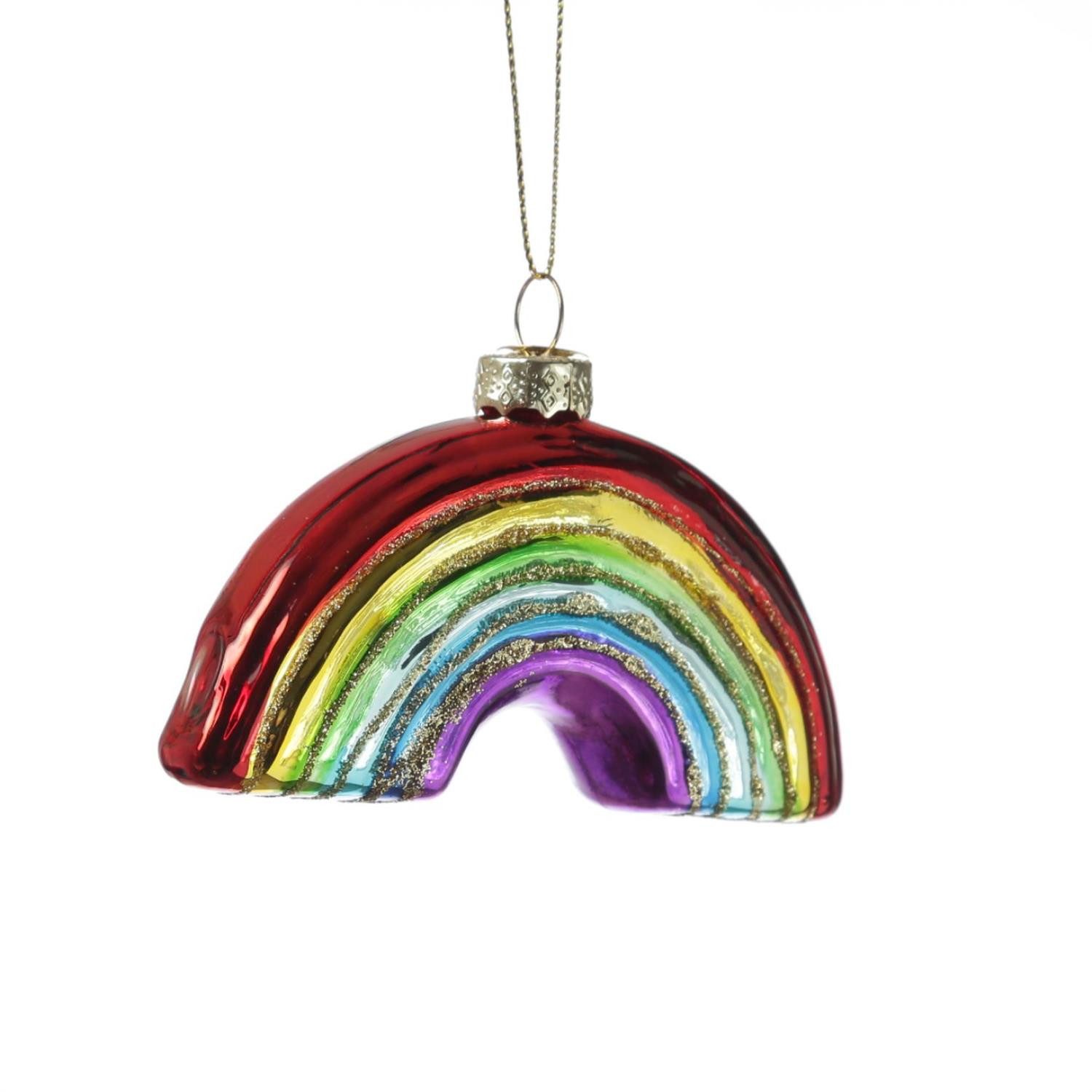 MARELIDA Christbaumschmuck Weihnachtsbaumschmuck Regenbogen Rainbow bunt mit Glitzer Glas L: 10cm