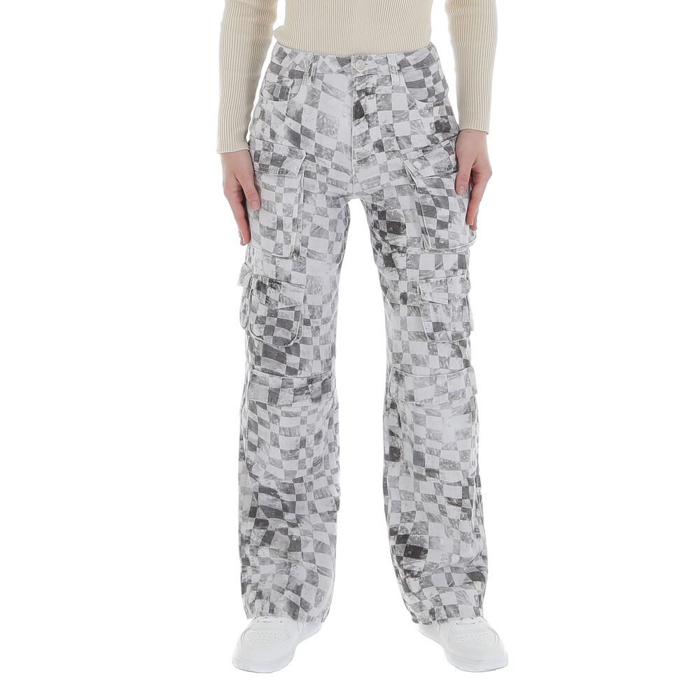 Ital-Design Cargohose Damen Freizeit (86537219) Kariert Stoffhose in Grau