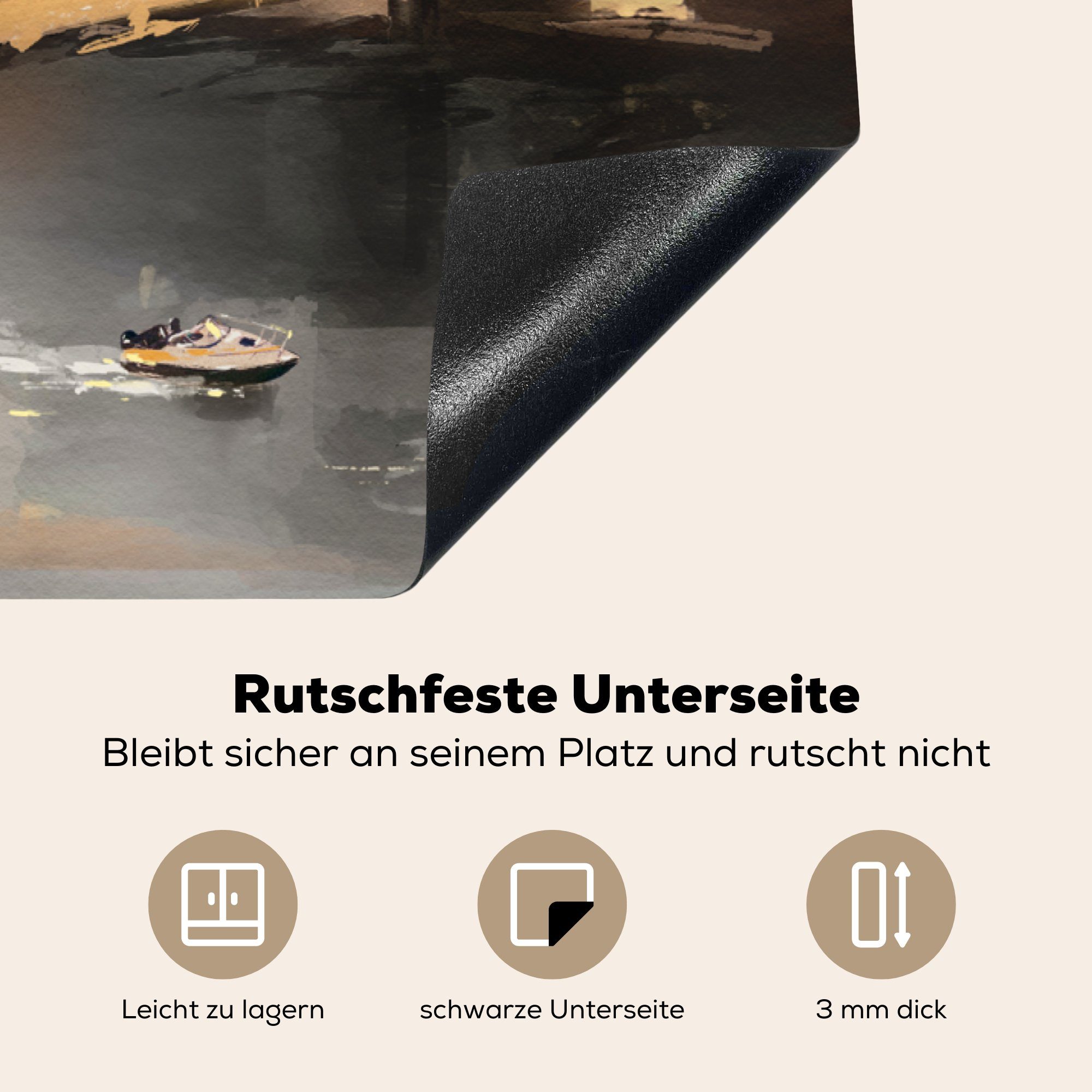 MuchoWow Herdblende-/Abdeckplatte Gemälde - Skyline - Architektur - (1 Ceranfeldabdeckung, Vinyl, Ölgemälde, Arbeitsplatte küche für 83x51 Brücke tlg), - cm