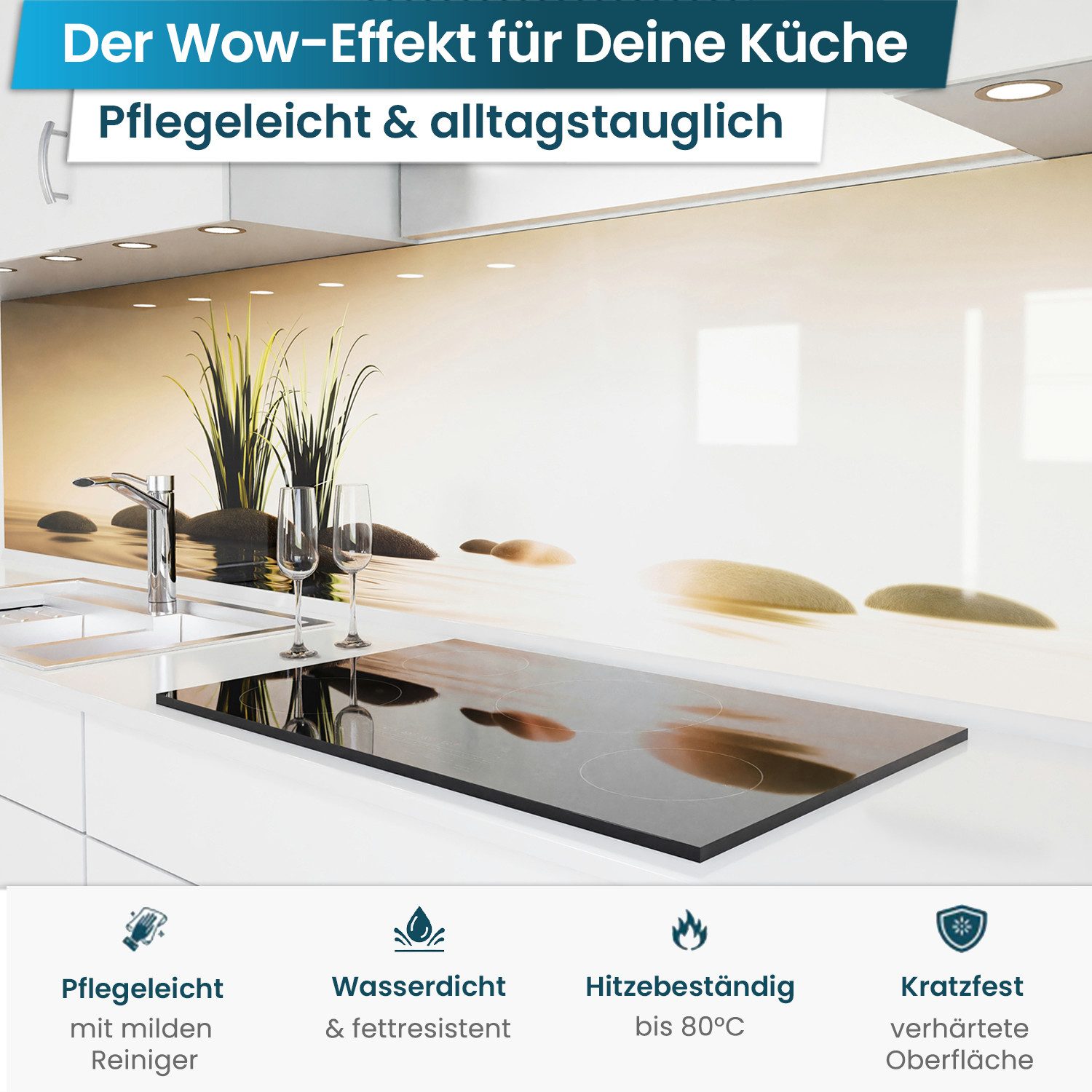 danario Küchenrückwand Folie selbstklebend, Glasoptik, Spritzschutz Küche, ablösbar - 0,8 mm