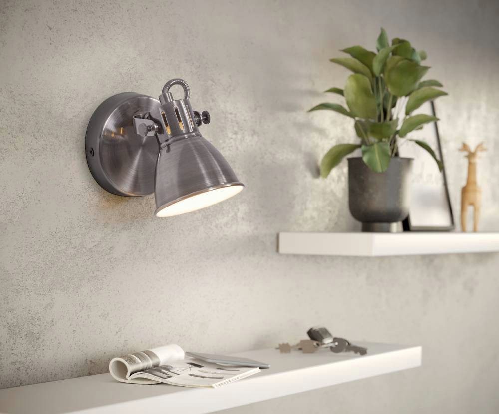 EGLO LED Wandleuchte SERAS Wandlampe, Deckenstrahler, Spot, Flurlampe, nickel-antik, creme, LED wechselbar, Warmweiß, Wohnzimmerlampe, Esszimmerlampe, schwenkba – Bild 2 von 5