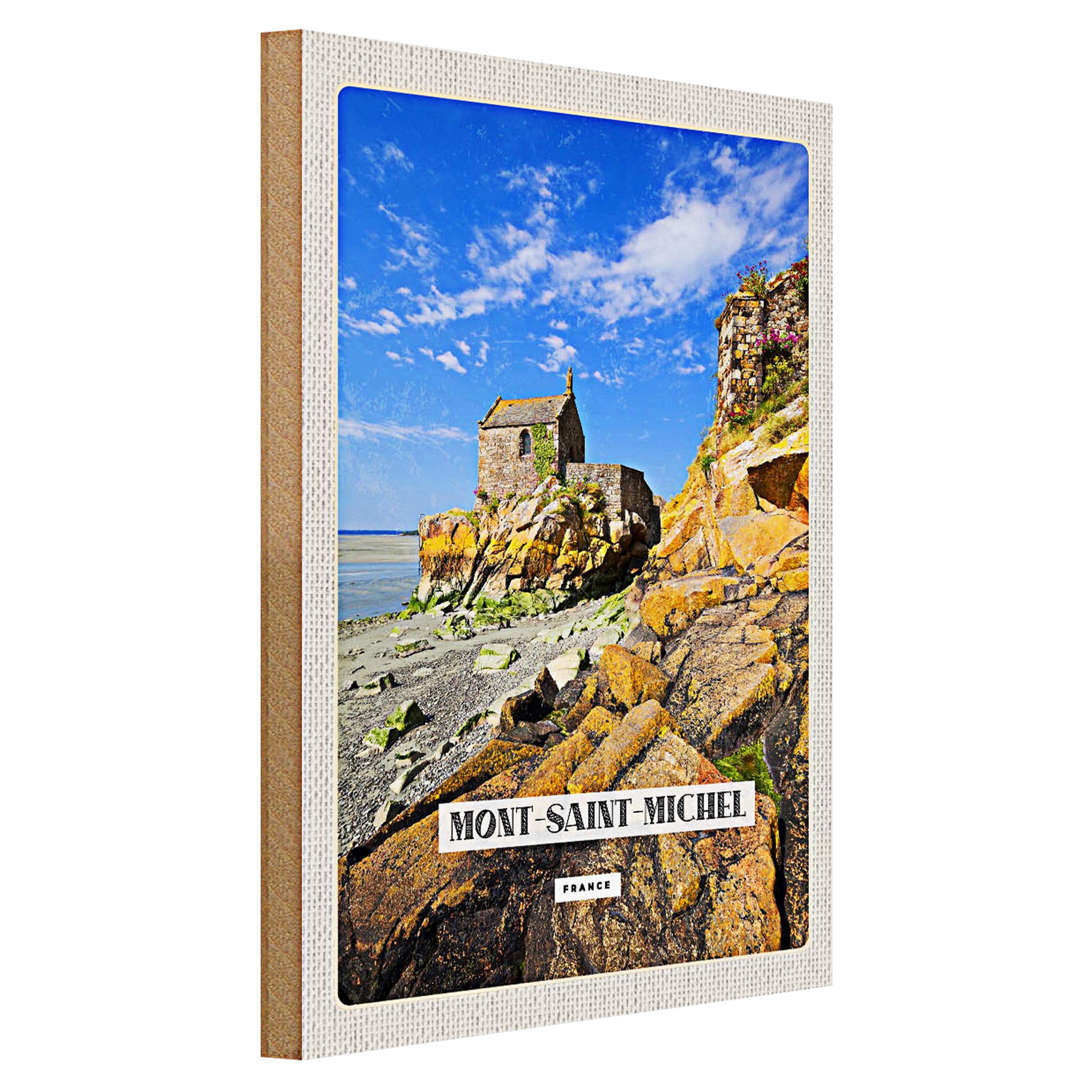 Roomando Holzbild Reise 30x40cm Moint-Saint-Michel Reiseziel Tourismus
