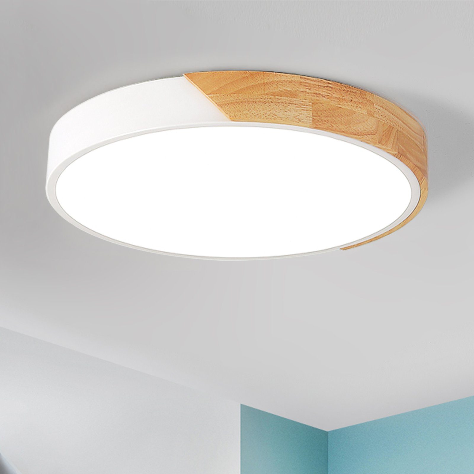 style home LED Deckenleuchte Deckenlampe für Wohnzimmer mit 36W, Ø40*H4cm 3000K-6000K, Schlafzimmer Fernbedienung, Warmweiß dimmbar bis Küche(Holz) Kaltweiß