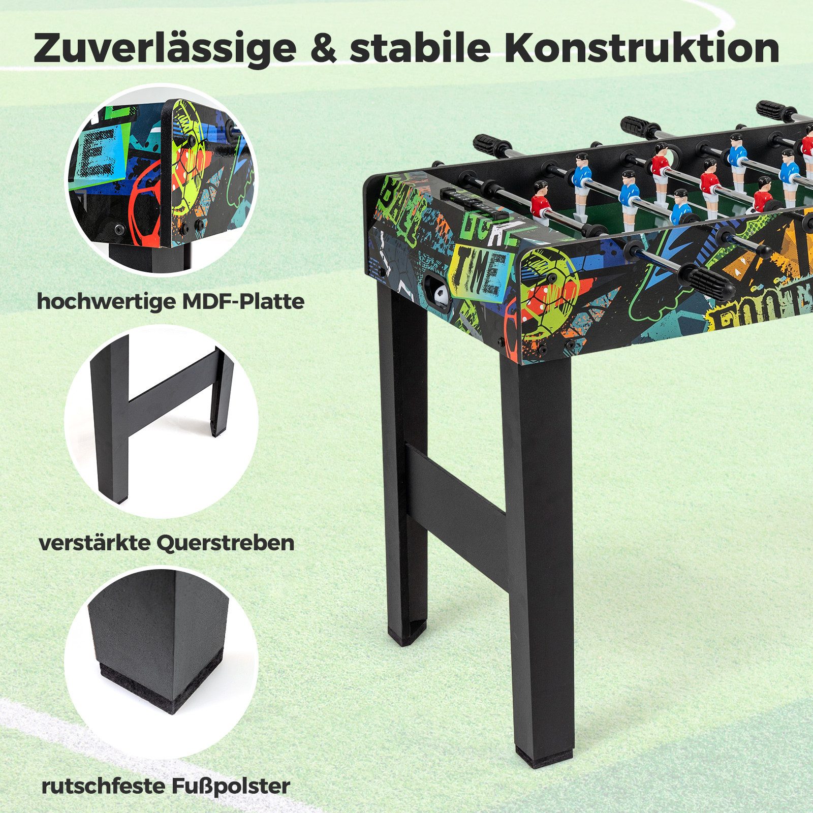 COSTWAY Kickertisch, 2 in 1 Tischfußballspiel mit abnehmbaren Beinen, Holz