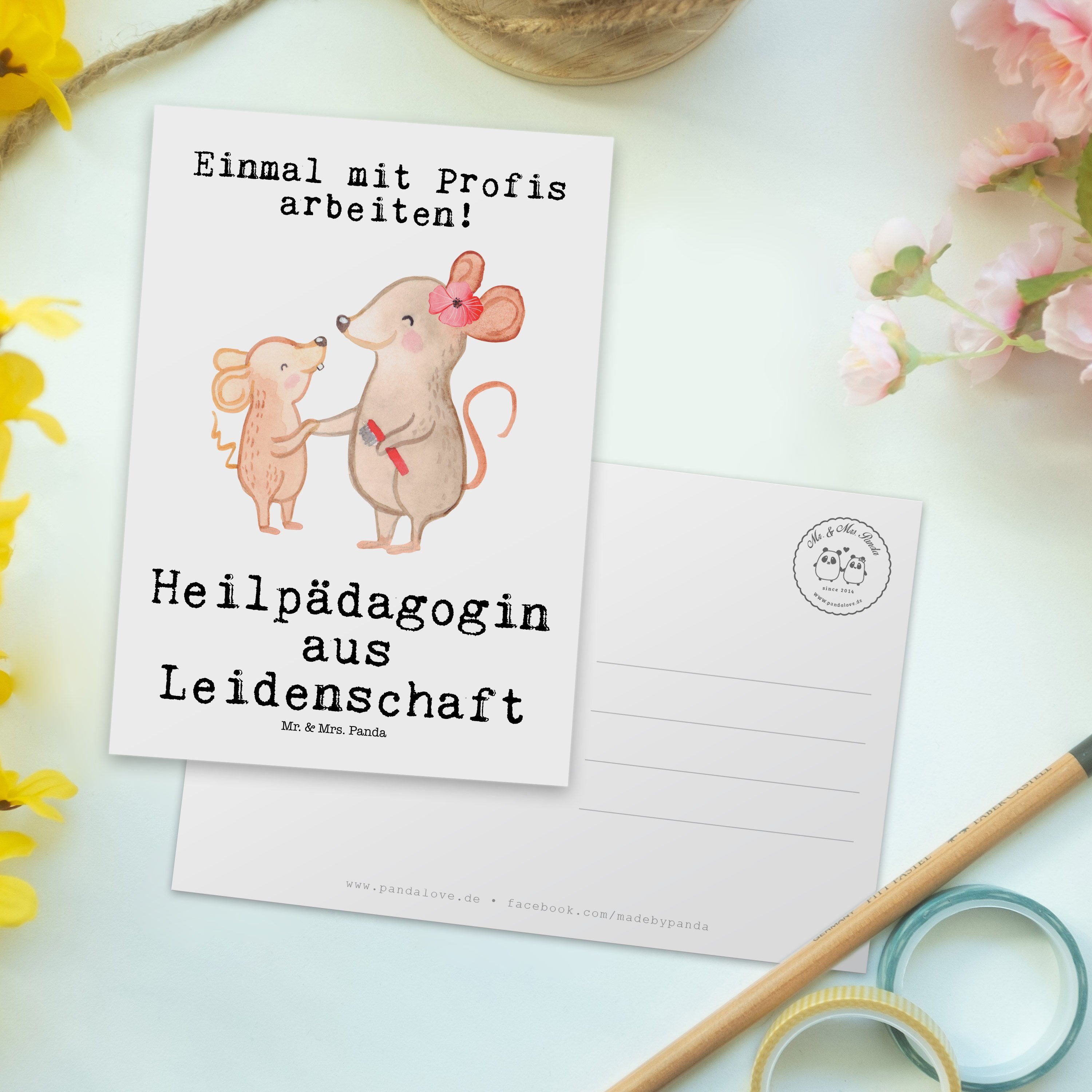 Weiß Kollege Leidenschaft - Mrs. aus - Heilpädagogin Dankeschön, Postkarte & Geschenk, Panda Mr.