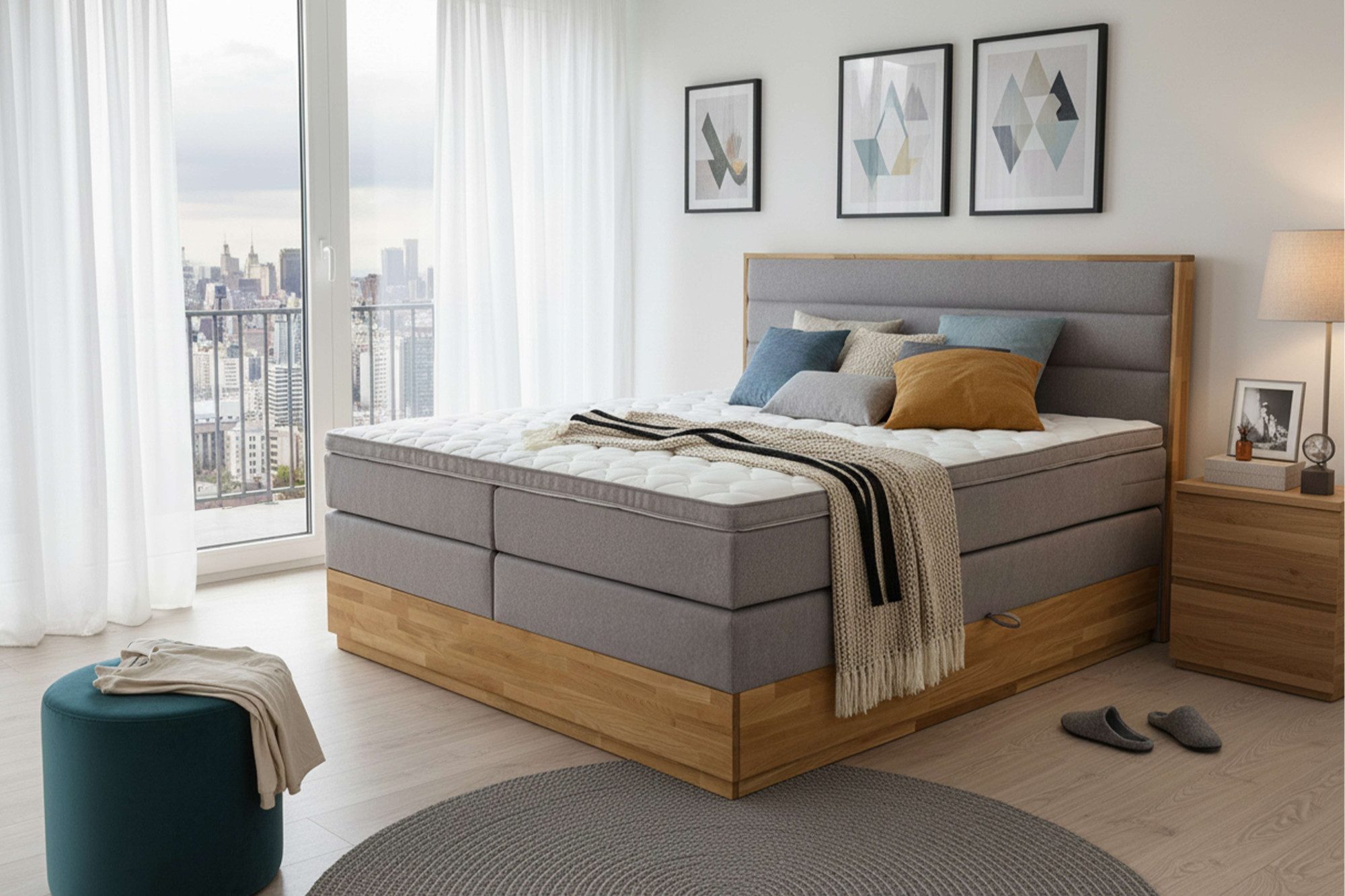 Home affaire Boxspringbett Evelina, Doppelbett, Polsterbett, Komfortbett, 160 & 180 cm, inkl. 6 cm Topper, zwei Bettkästen, Taschen-Federkernmatratze in H3