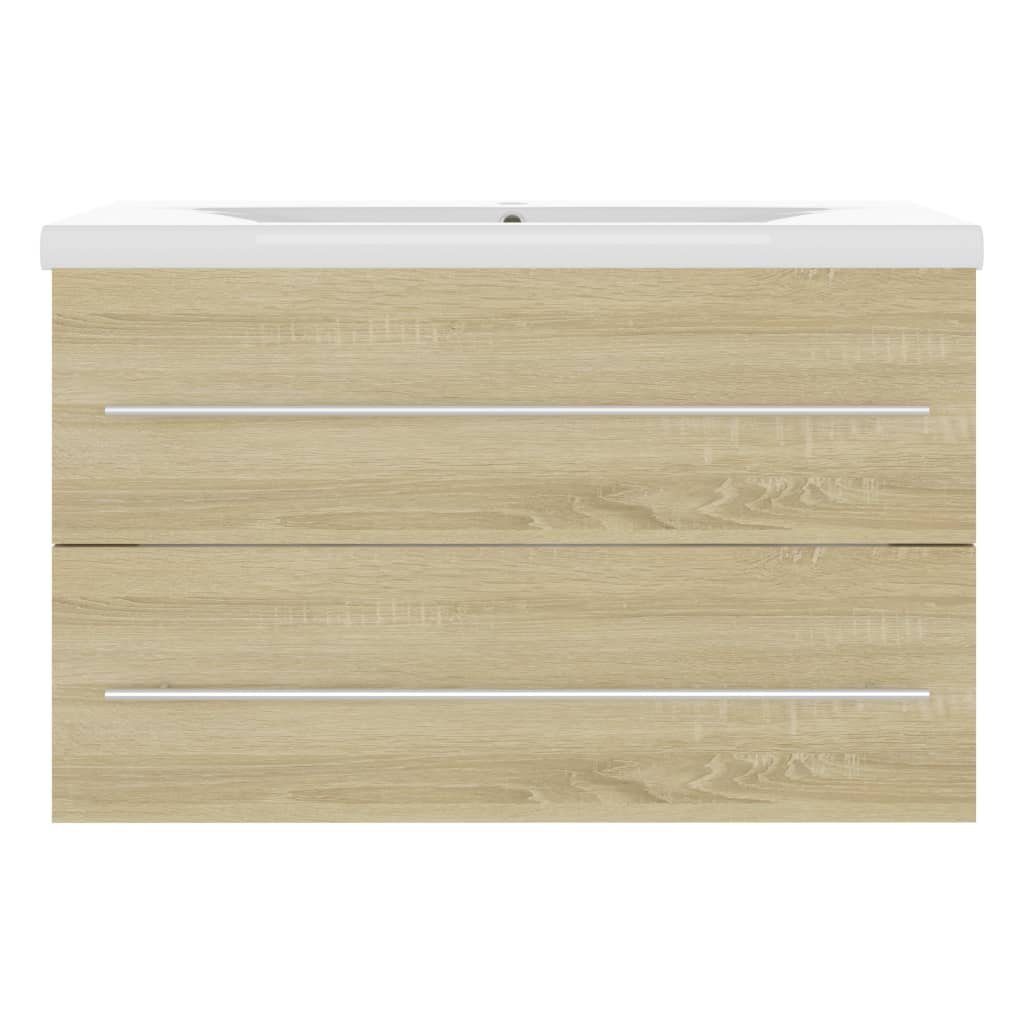 vidaXL Badezimmerspiegelschrank Waschbeckenunterschrank Einbaubecken Sonoma-Eiche (1-St) Sonoma Eiche Holzwerkstoff