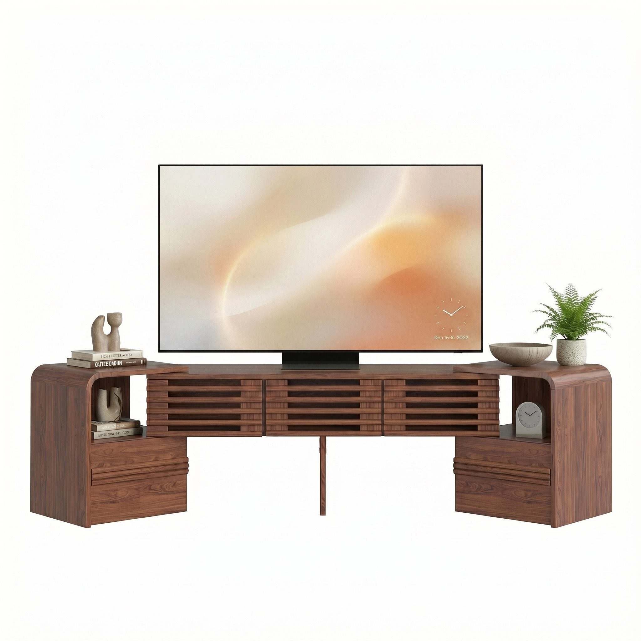 eGenuss Lowboard TV Lowboard ausziehbar mit Stauraum & Lamellentüren