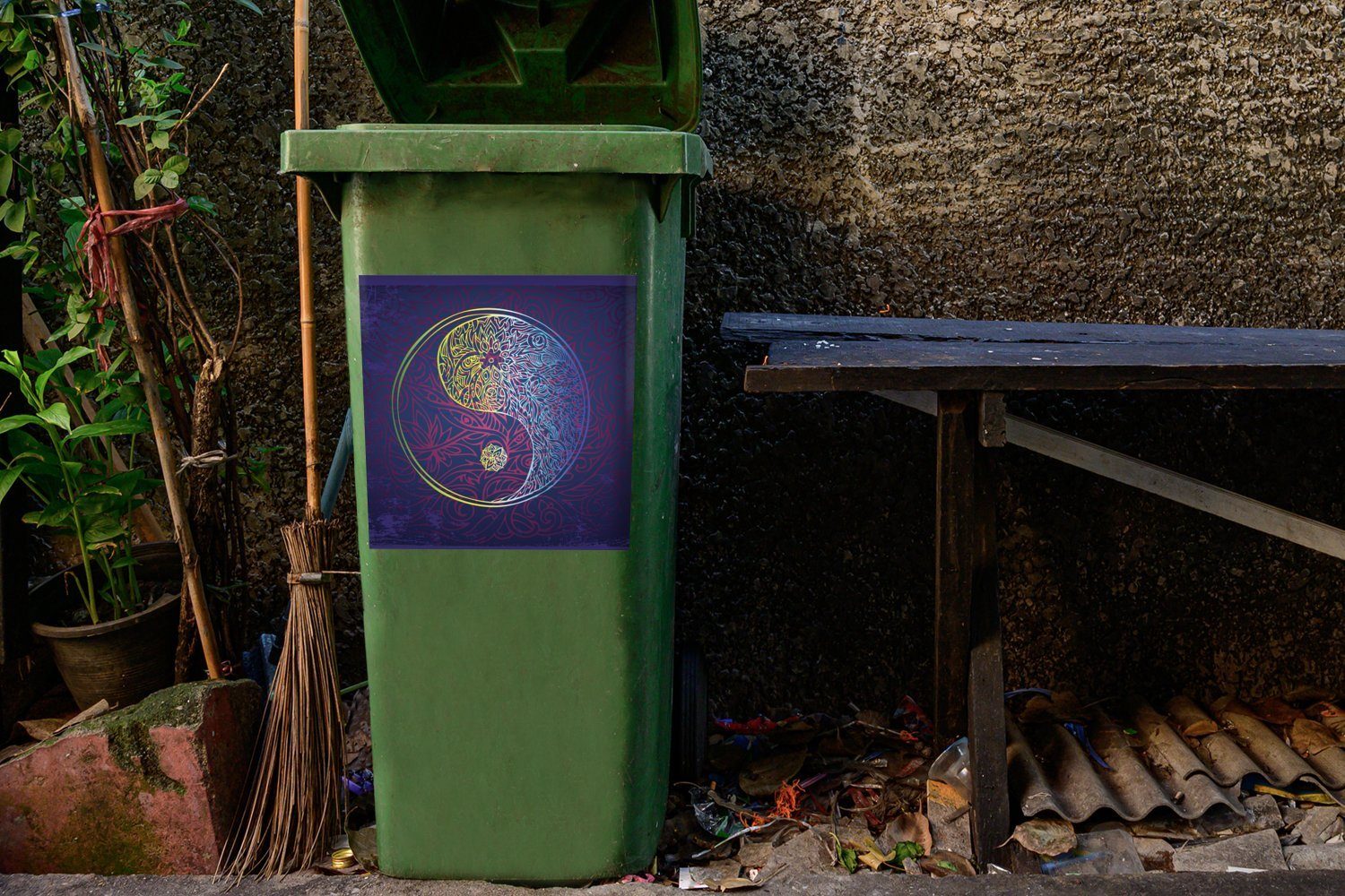 Farbe Mülltonne, Logos Wandsticker Eine Abfalbehälter und St), Yang Sticker, dunkelblauer Mülleimer-aufkleber, MuchoWow eines Yin Illustration Container, in (1