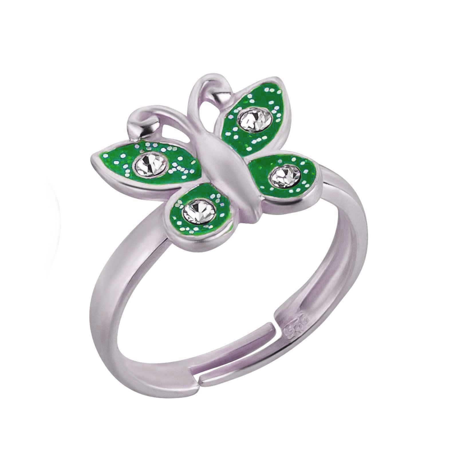 Silber, Kinder Geschenk Mädchen Schmetterling Grün 925 schmuck23 Kinderschmuck Ring Silberring Fingerring
