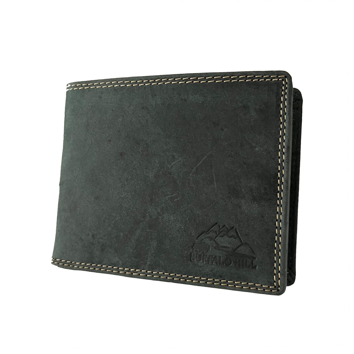 Buffalo Hill Geldbörse Büffelleder Portemonnaie, integrierter RFID-Schutz, elegantes Wallet mit 8 Kartenfächern in Graphit