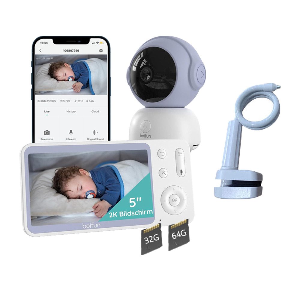 Babyphone 5" Babyphone mit Kamera und App 2K/3MP PTZ 345°/65° mit Halterung