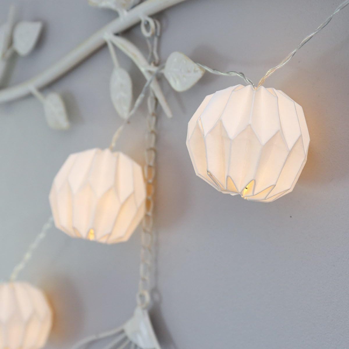 FELIXLEO LED-Lichternetz LED Lichterkette 10 Papier Lampion Origami Weiß Batterie Deko