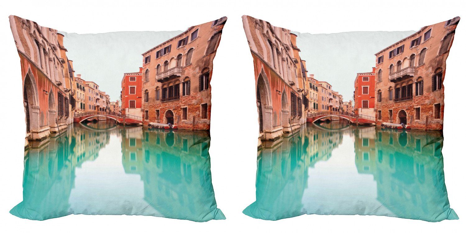 Kissenbezüge Modern Accent Doppelseitiger Digitaldruck, Abakuhaus (2 Stück), Venedig Wasser-Kanal-Brücke Boot