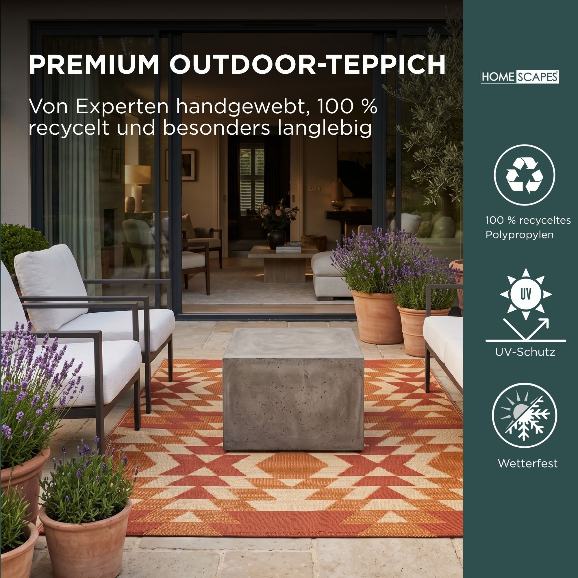 Homescapes Outdoorteppich Outdoor-Teppich Anya 120 x 180 cm – Ethno-Muster, rot-orange, rechteckig, Höhe: 20 mm