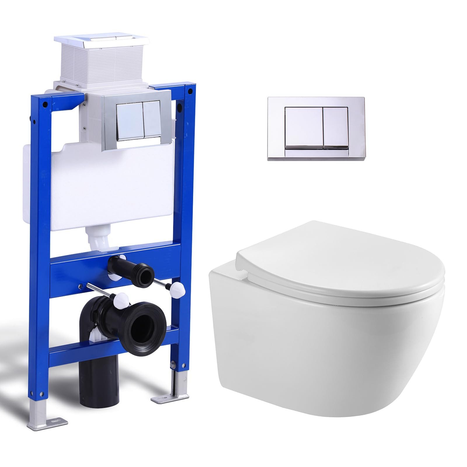 HOROW Vorwandelement WC Toilette Komplettset hänge wc Set Komplett, Hänge WC mit WC Sitz mit Absenkautomatik, Toilette Komplettset, Toilette mit Spülkasten