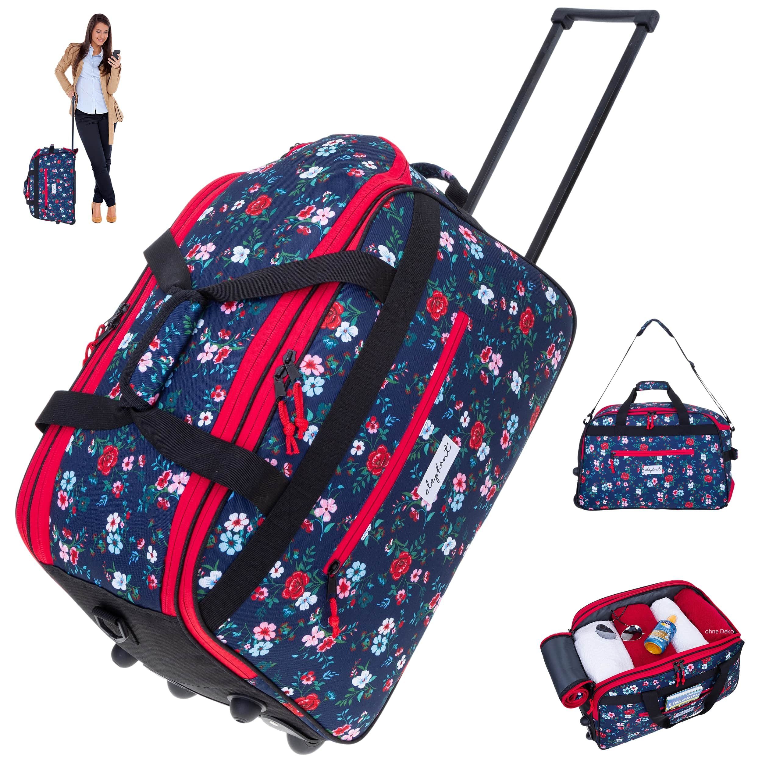 ELEPHANT Trolley Reisetasche Damen Duffle Bag Travel Reisetrolley 55 cm Flower, Weekender Sauna Reise Sport Trolly Tasche Rollen