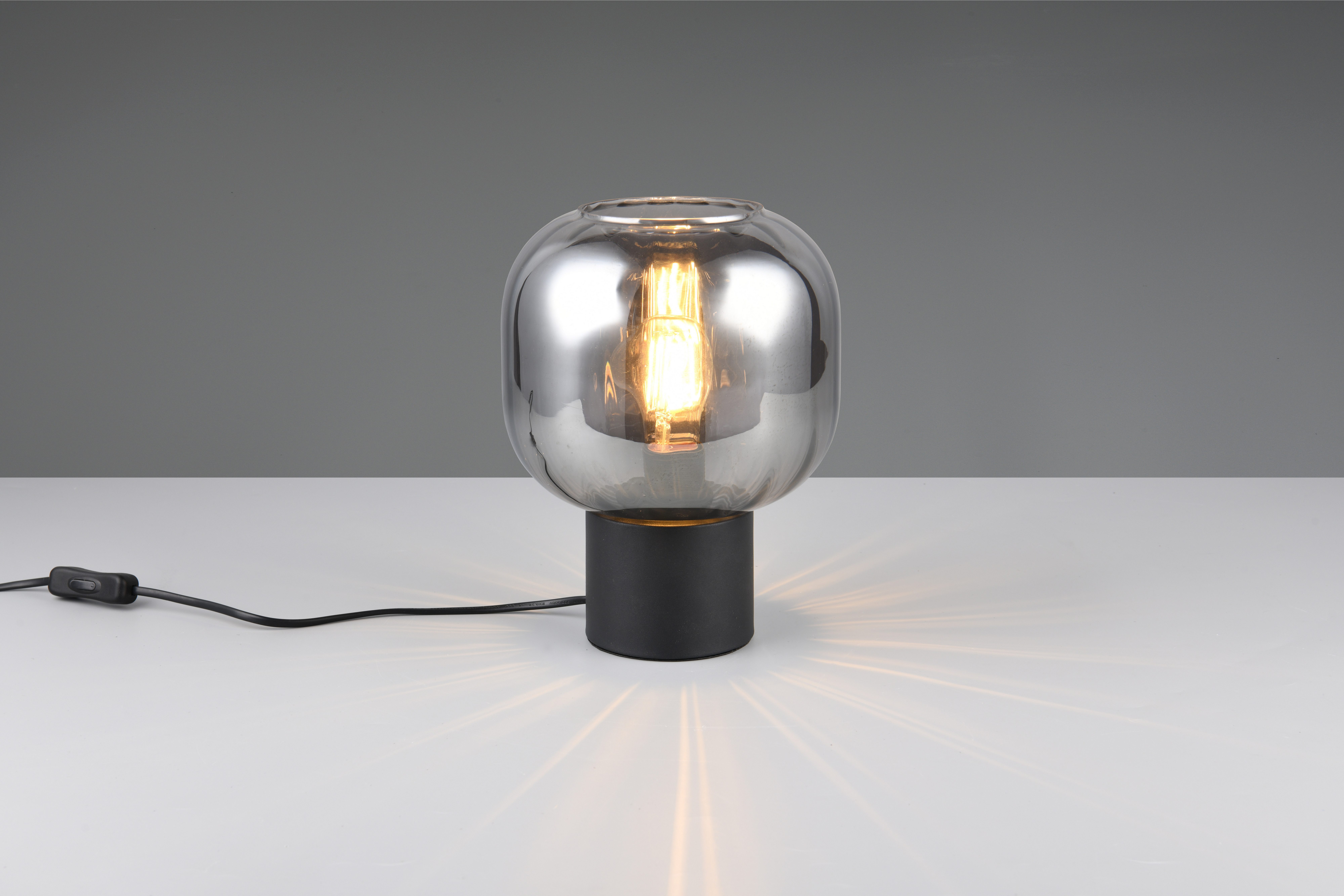 TRIO Leuchten Schreibtischlampe DIVA, E27 Tischleuchte mit Glasschirm Ø 20cm, exkl 1xE27 max 40W, Leuchtmittel wechselbar, warmweiß - kaltweiß, Schnurschalter 150cm Kabel Höhe 26cm Nachttischlampe Kommode Sideboard
