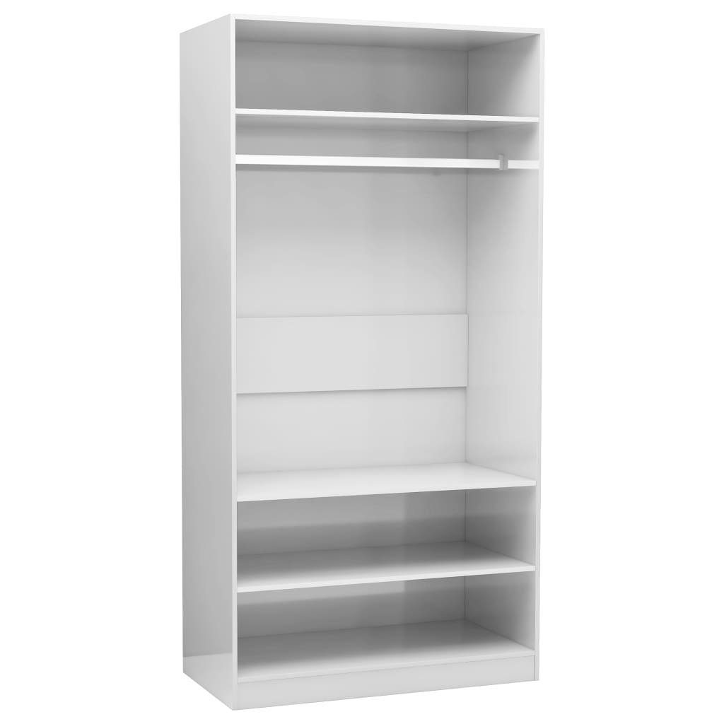 vidaXL Garderobenschrank in Hochglanz-Weiß mit 4 Fächern und 3 Einlegeböden (LxBxH: 50x100x200 cm)