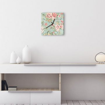 DEQORI Wanduhr 'Tapete mit Blumenmuster' (Glas Glasuhr modern Wand Uhr Design Küchenuhr)