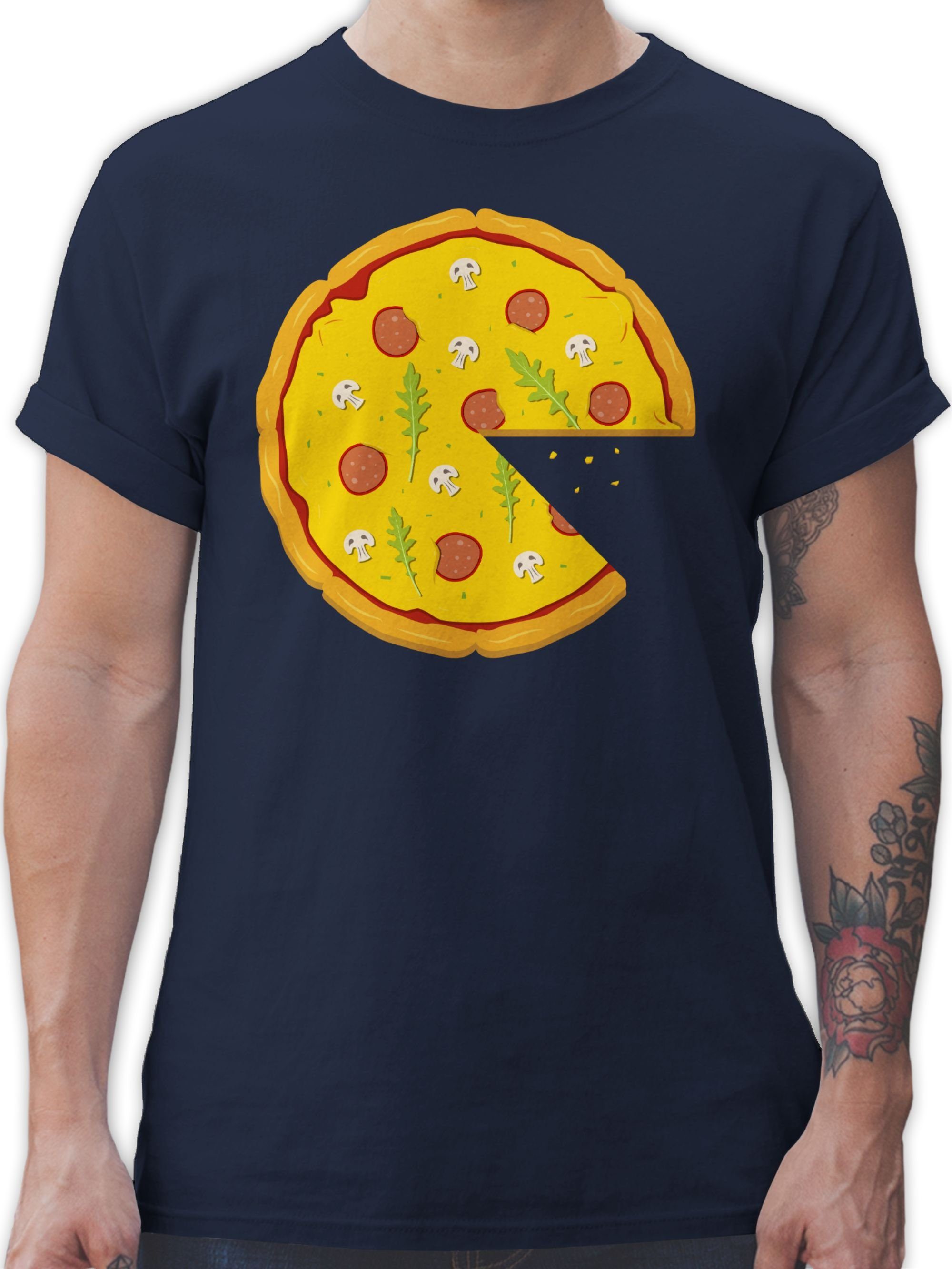 T-Shirt Navy 3 Partner Pärchen Partner-Look Herren Blau 1 Teil Pizza Shirtracer