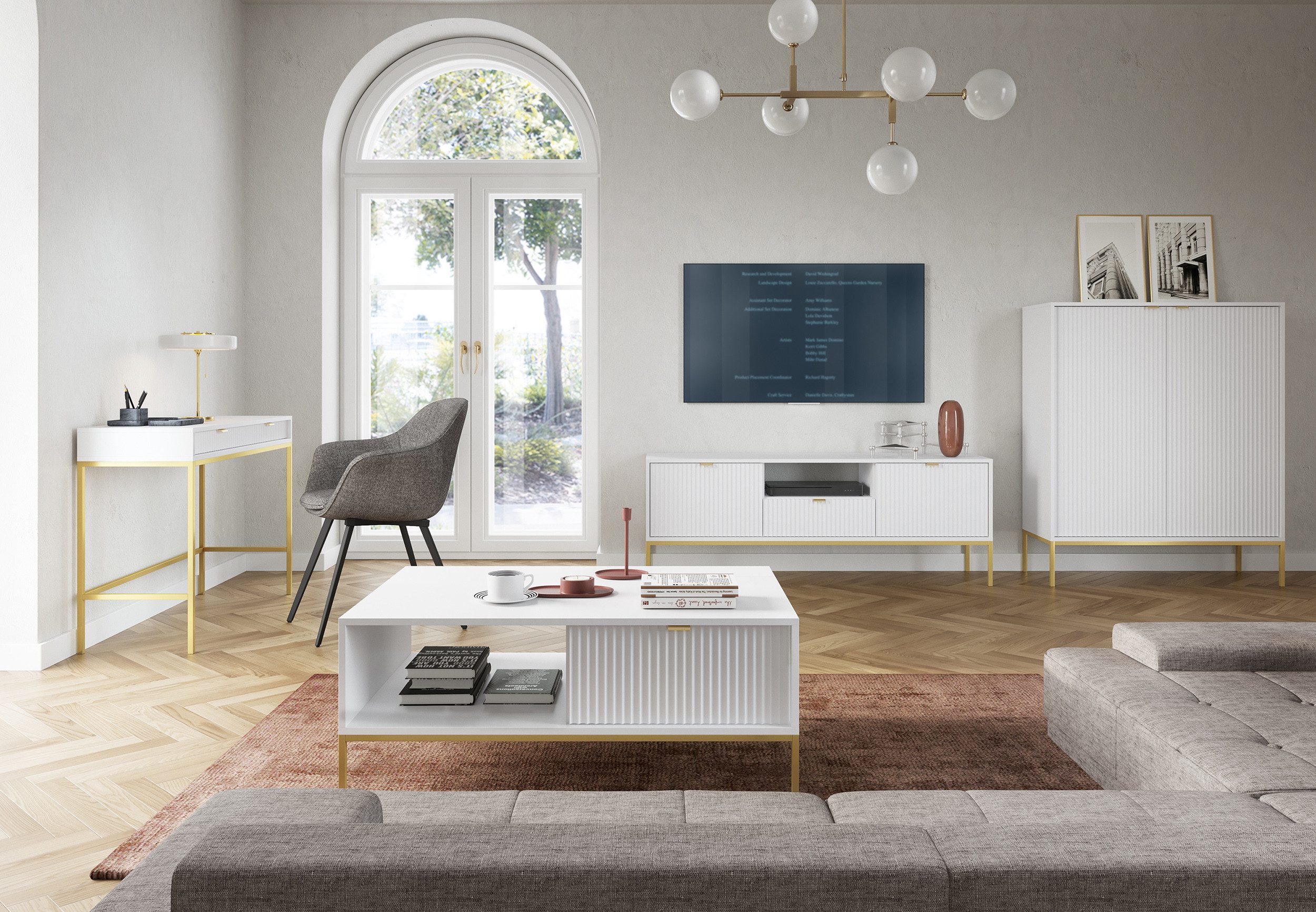 Selsey Schminktisch VELLORE, mit 2 Schubladen, goldenem Gestell, 104 cm