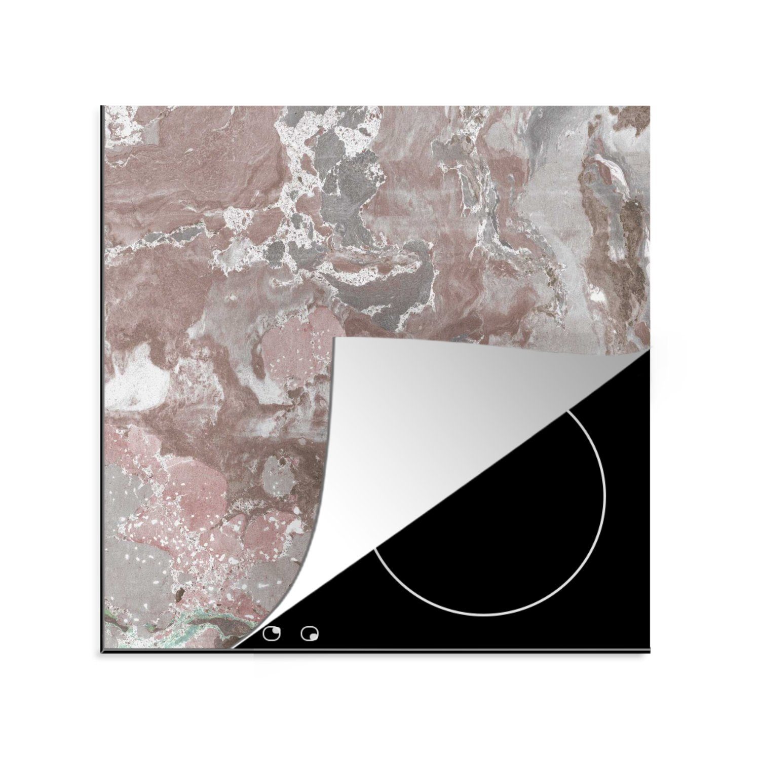küche Granit - tlg), (1 cm, Vinyl, MuchoWow 78x78 Arbeitsplatte - Herdblende-/Abdeckplatte Rot Ceranfeldabdeckung, Kieselsteine, für