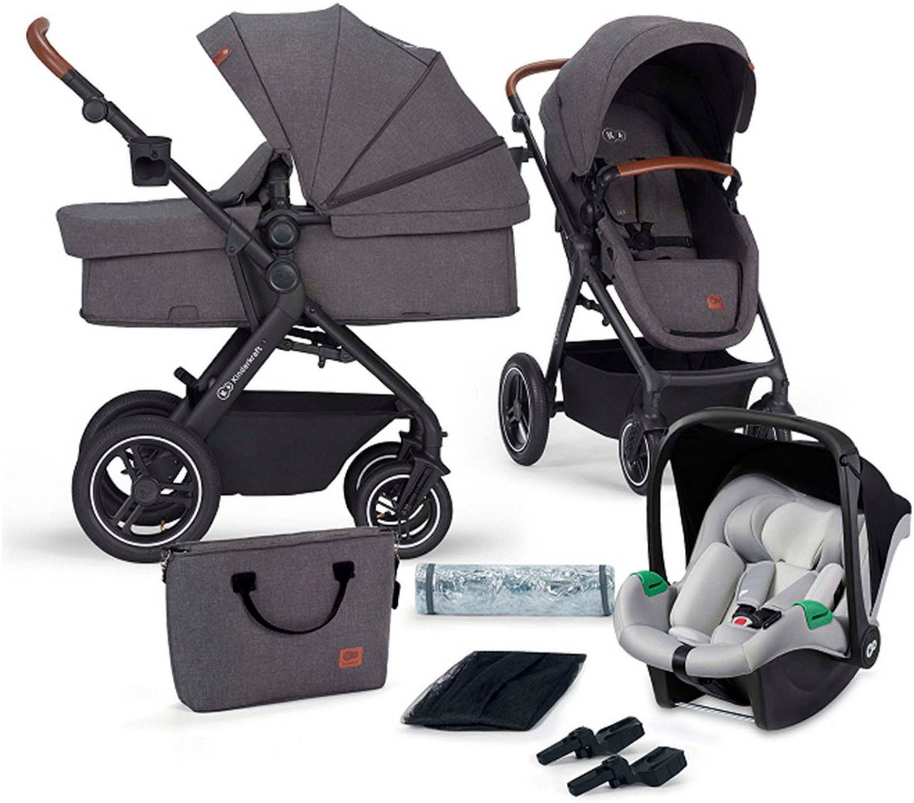 Kinderkraft Kombi-Kinderwagen B-TOUR PRO 3in1, (Set), inkl. Babyschale, Adaptern, Wickeltasche