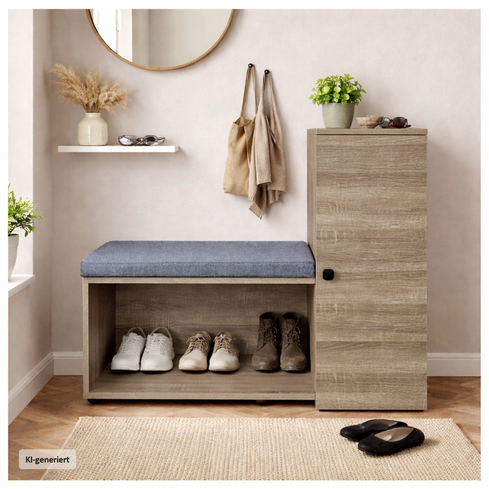 HTI-Living Schuhschrank Schuhschrank mit Sitzbank Thekla Sonoma (Stück, 1-St., 1 Schuhschrank inkl. Sitzkissen)