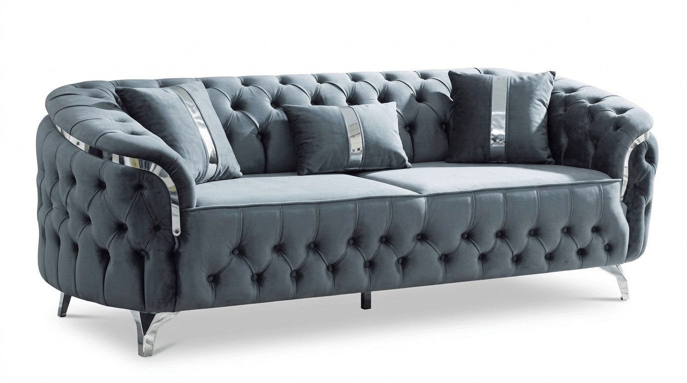 JVmoebel Chesterfield-Sofa Stylische Blaue Chesterfield Stoffgarnitur 2x Relax Einsitzer 3-er, 3 Teile, Made in Europa