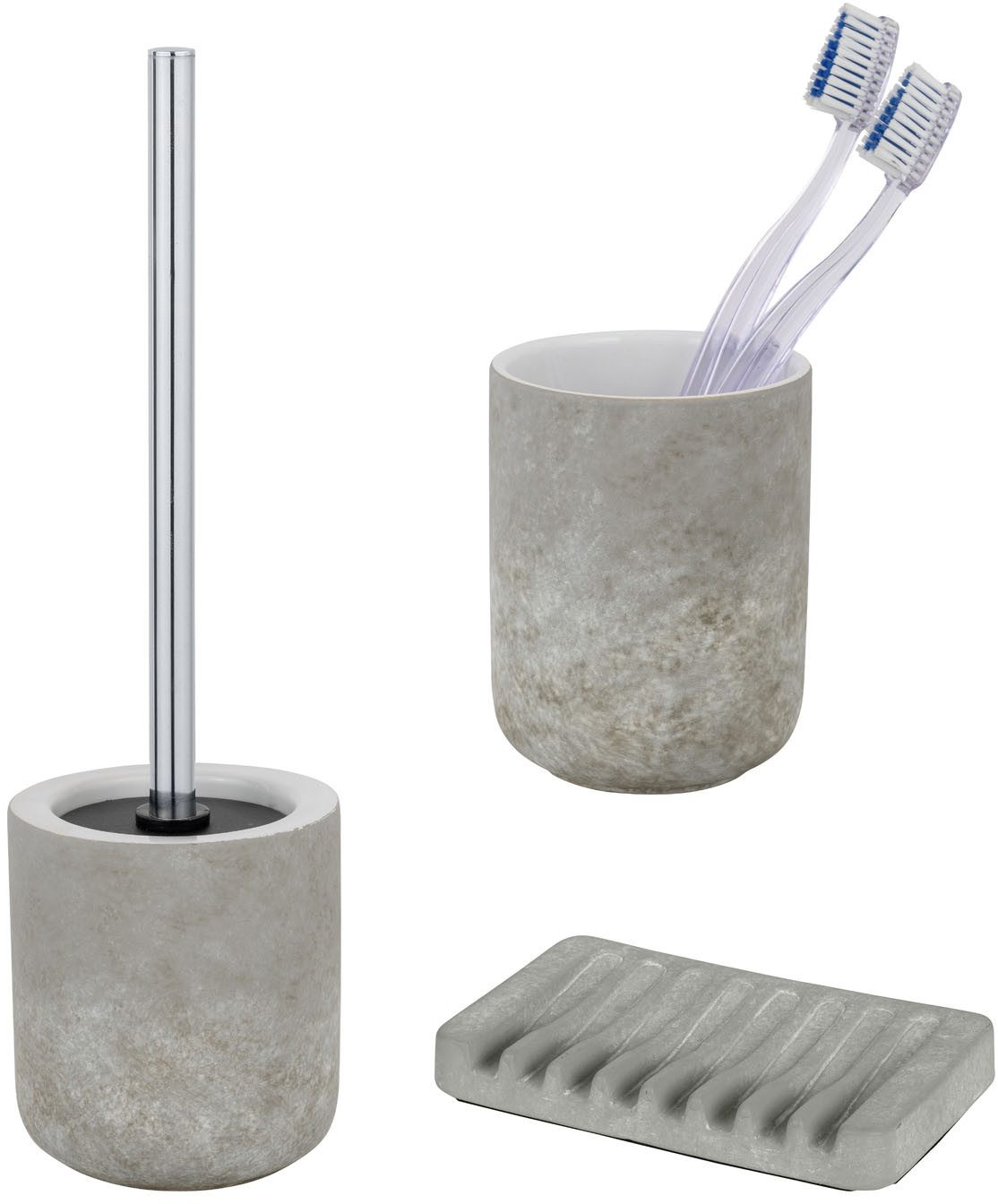 SCHÖNER WOHNEN-Kollektion Badaccessoire-Set »Londa«, Set, 3 tlg., Zahnputzbecher, Seifenspender & WC-Garnitur, Keramik in Zementoptik
