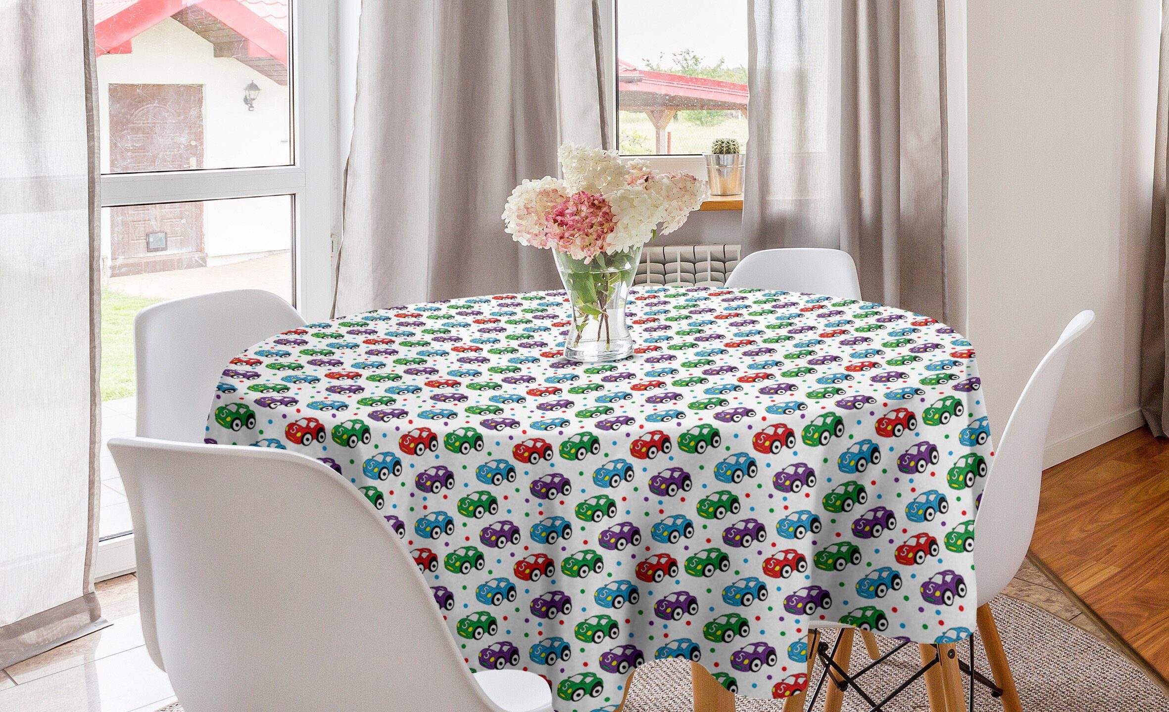 Abakuhaus Tischdecke Kreis Tischdecke Abdeckung für Esszimmer Küche Dekoration, Autos Kinder-Spielzeug für die Spielzeit