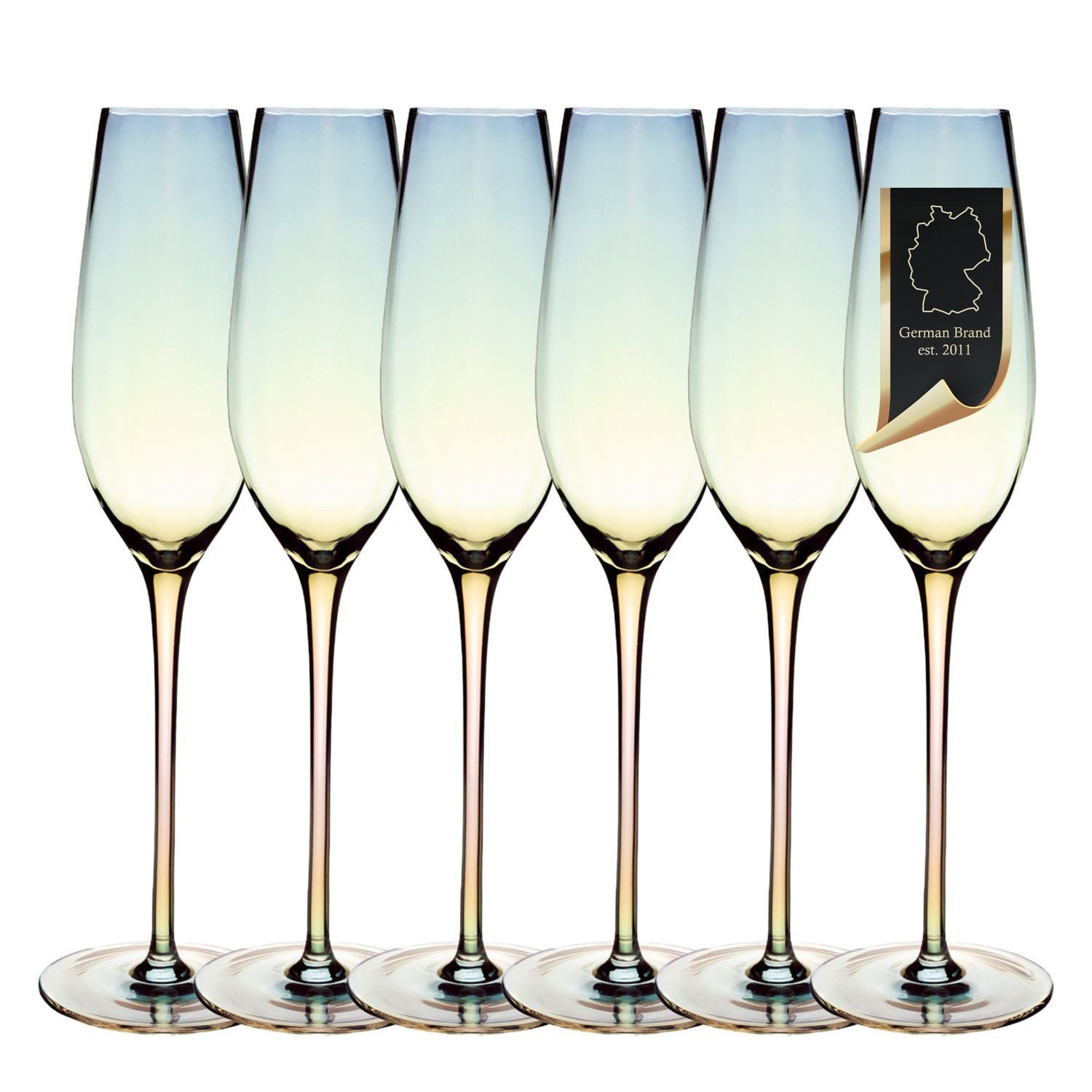 Intirilife Sektglas, 6-tlg., Glas, Champagner Sekt Glas Set Regenbogen Schimmer Wellenform 200 ml (6-tlg)