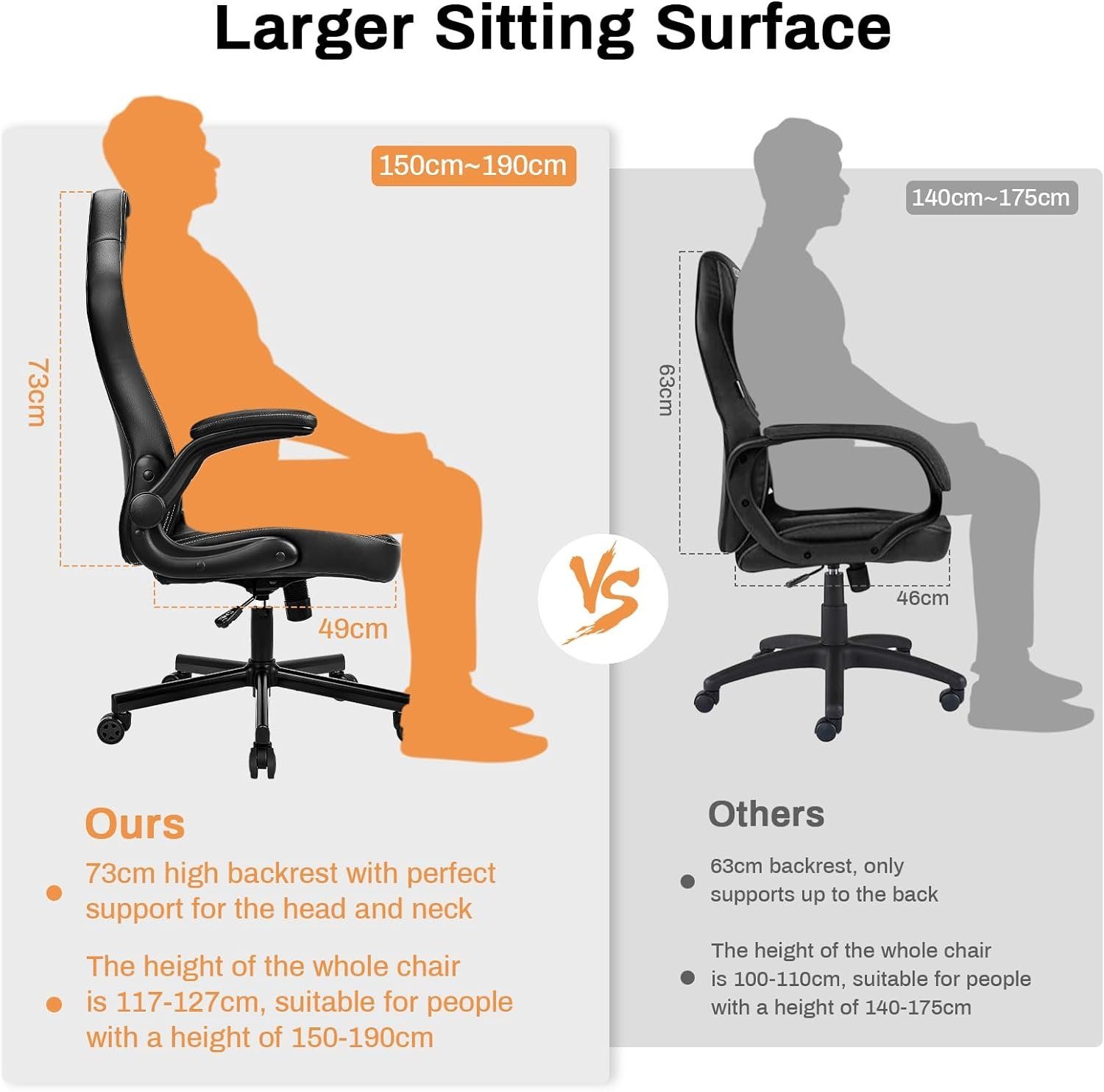 Sitzfläche BASETBL Bürostuhl, Design Stuhl hochklappbarer großer mit ergonomischem