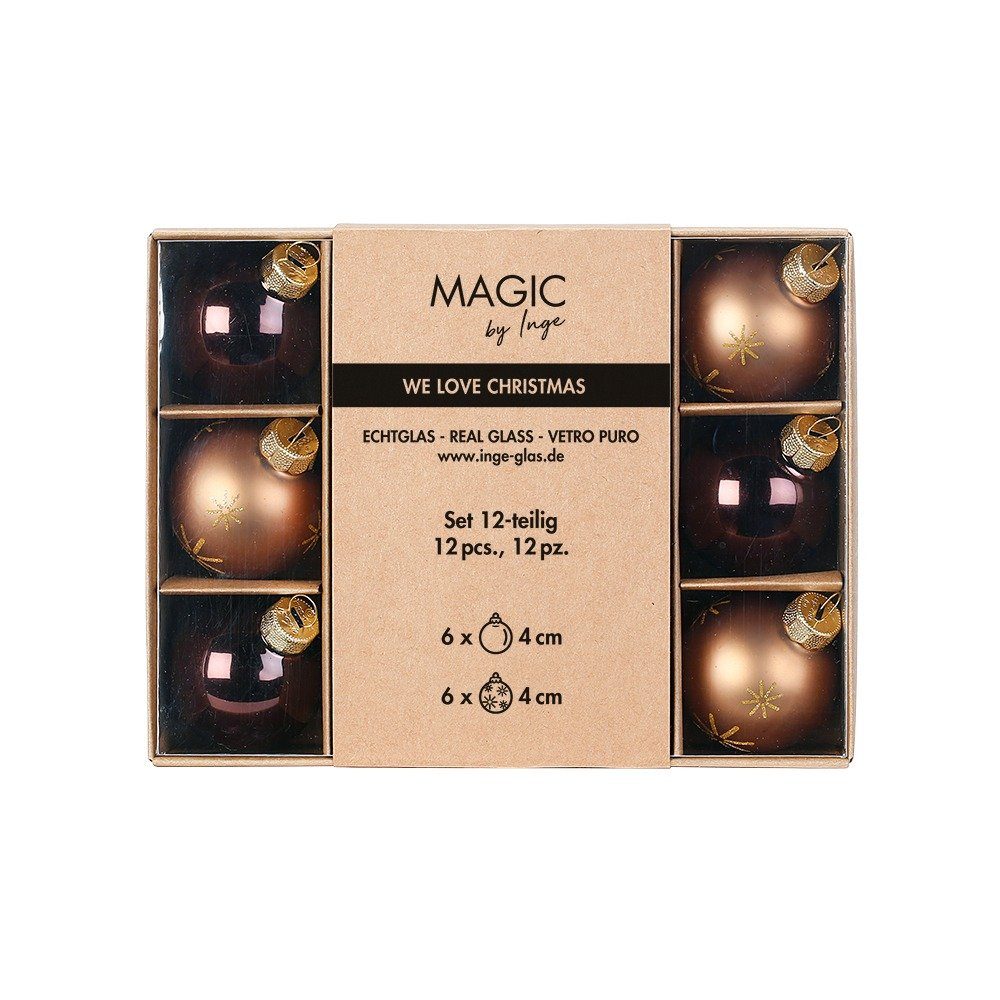 MAGIC by Inge Weihnachtsbaumkugel, Weihnachtskugeln Glas mit Motiv 4cm 12 Stück - Elegant Lounge