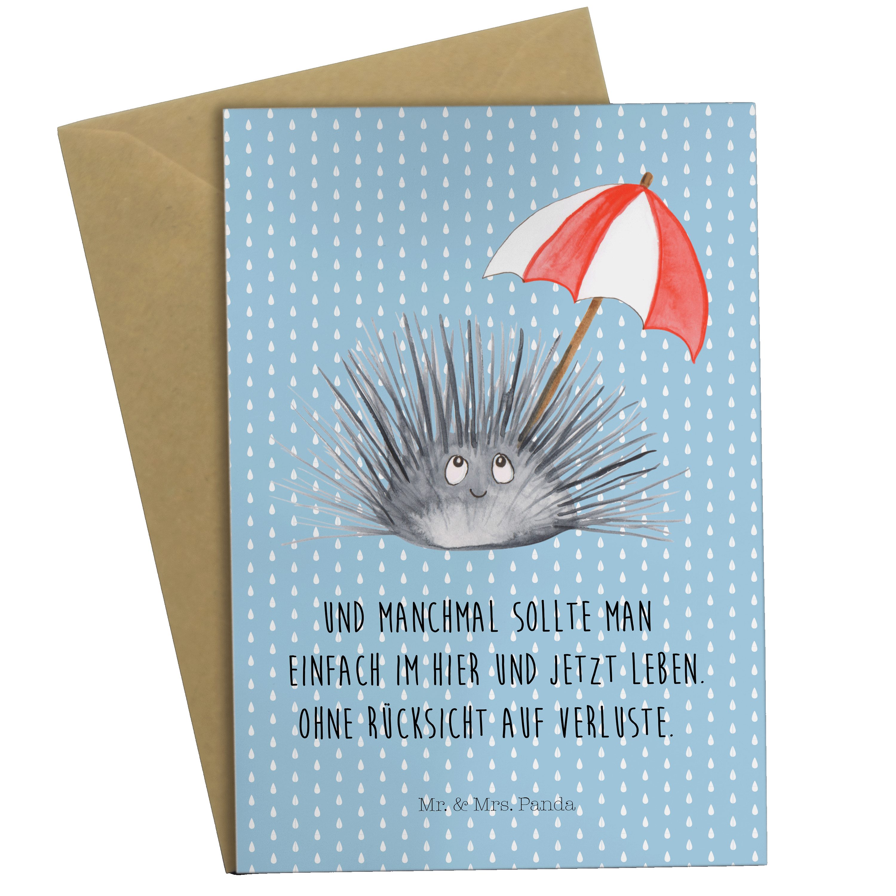 Mr. & Mrs. Panda Grußkarte Seeigel - Blau Pastell - Geschenk, Hochzeitskarte, Klappkarte, Leben | Grußkarten
