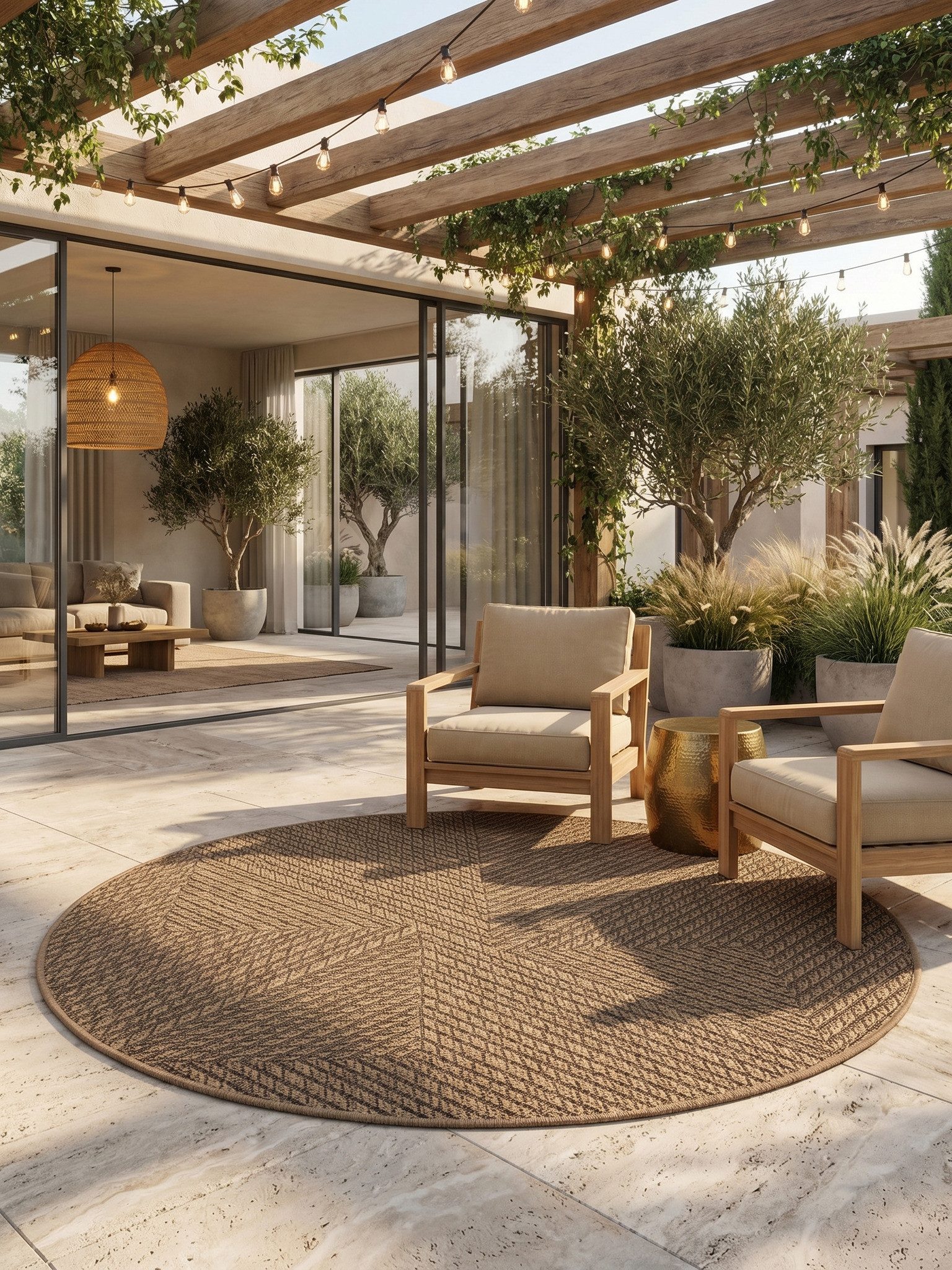 KADIMA DESIGN Teppich ARLBERG Wetterfest UV-Beständig Balkon Waschbar Strapazierfähig, Rund, Höhe: 5 mm, 80x80 cm, Outdoor Balkonteppich Terrasse Pflegeleicht Fußbodenheizung