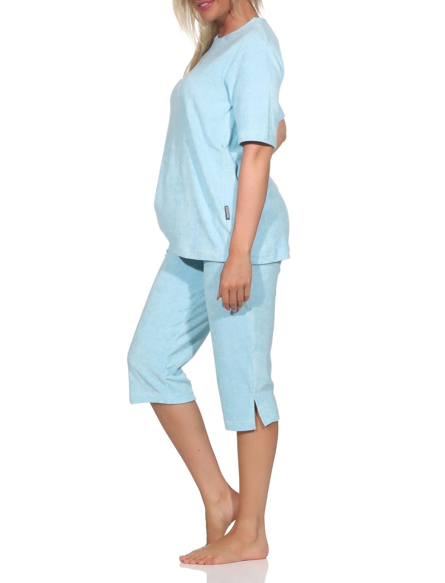 Normann Pyjama Normann Damen kurzarm Frottee Capri Schlafanzug Shorty Homewear
