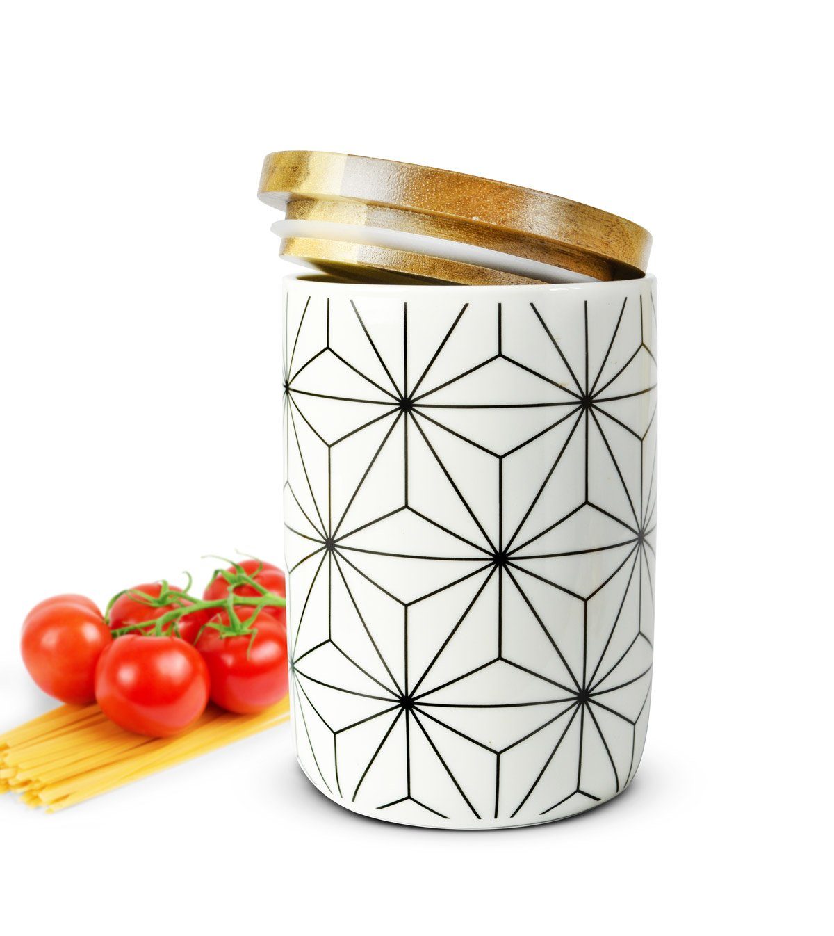 Vorratsdose 800ml mit Holzdeckel Gummidichtung Porzellan Vorratsbehälter