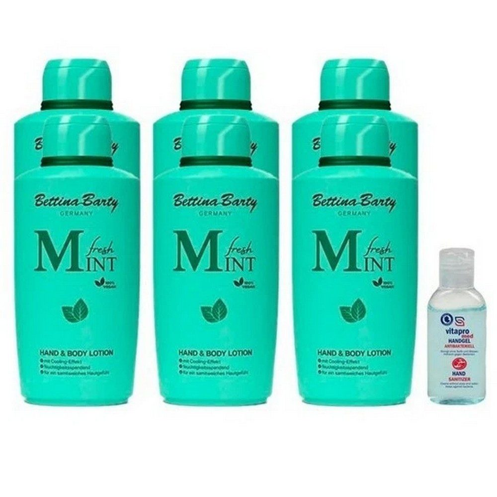Bettina Barty Körperlotion Fresh Mint Hand & Body Lotion 6x500ml inkl. Vitapro Handgel 50ml