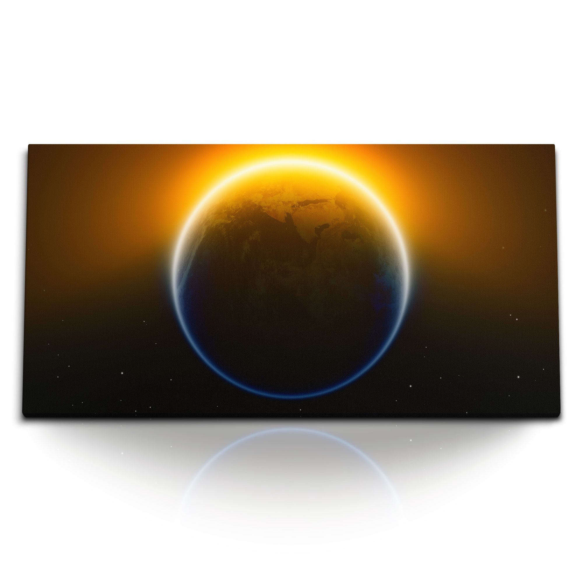 Leinwandbild Kunstdruck Bilder 120x60cm Weltall Erde Planet Sterne Sonnenstrahlen K