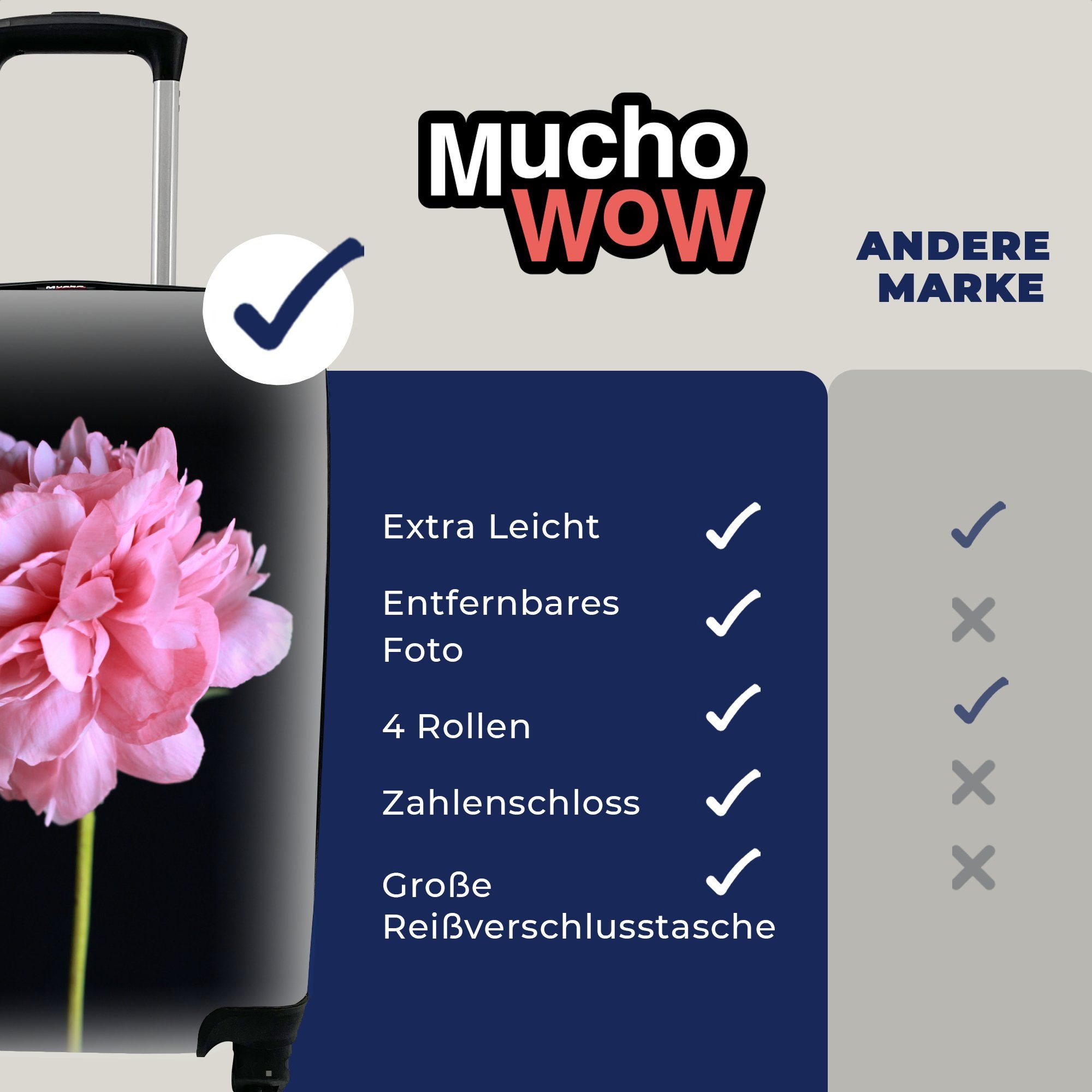 Pfingstrose Rollen, mit in rollen, Rosa Ferien, Blüte, Handgepäckkoffer 4 Trolley, Reisetasche Handgepäck MuchoWow Reisekoffer für