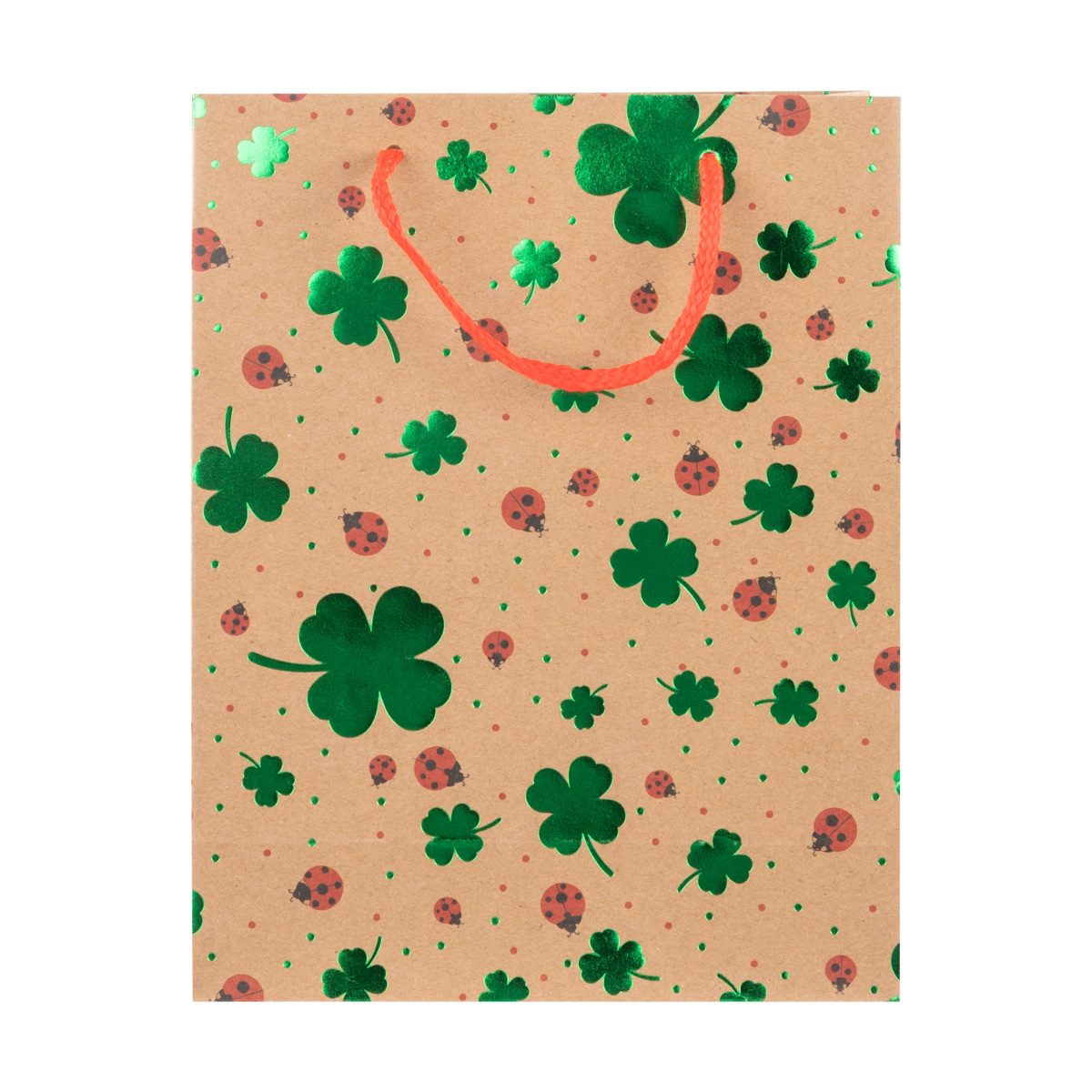 Idena Tragetasche Idena Geschenktasche Kleeblatt & Marienkäfer Kraftpapier 18x23x8cm