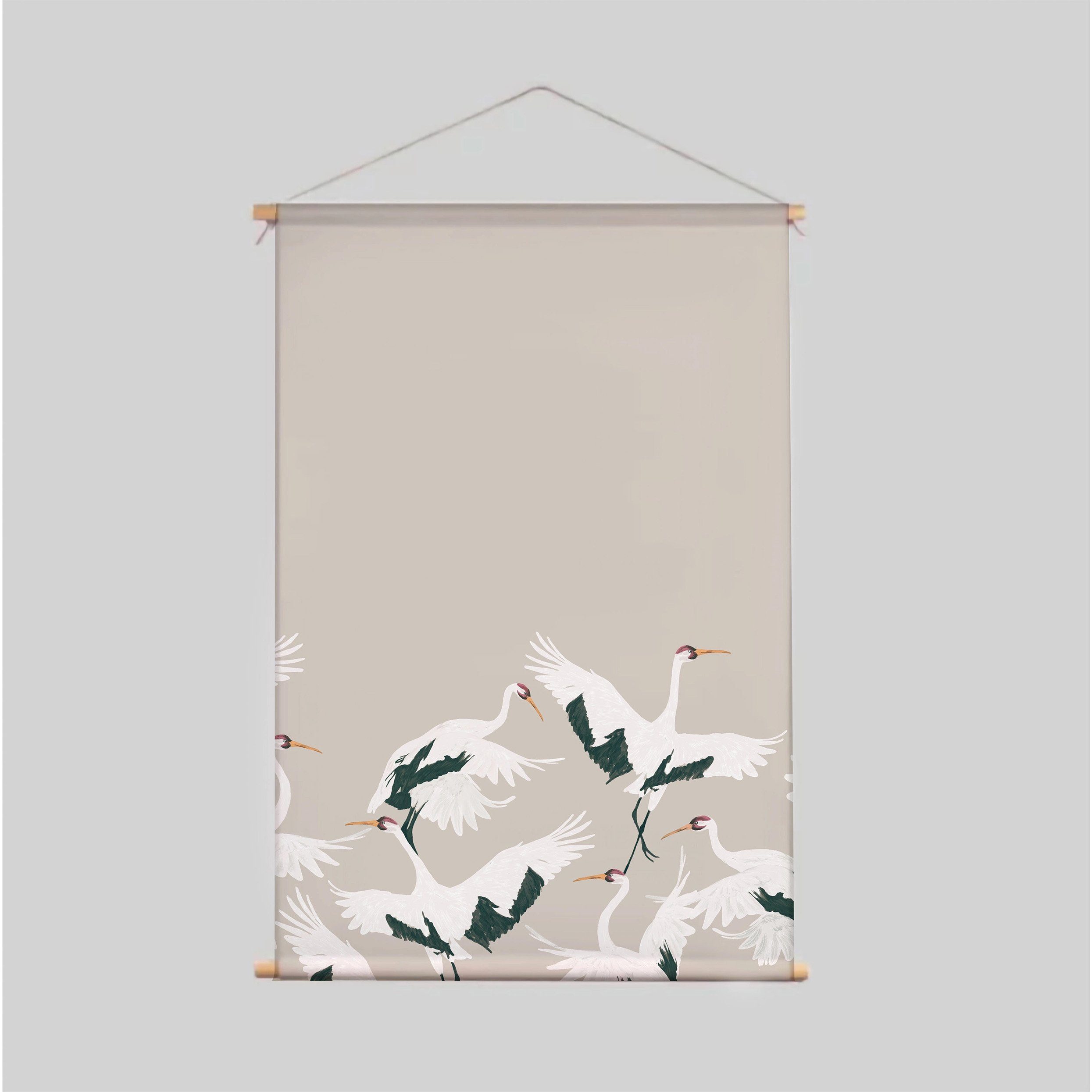 90 beige bedruckt Home Baumwolle knitterfreie Wandbehang), waschbare Stoff Ideas x Cosy Vögel 1x Wanddeko 130 cm Stück, Wanddekoobjekt (1 Holzstäbe Wandbehang