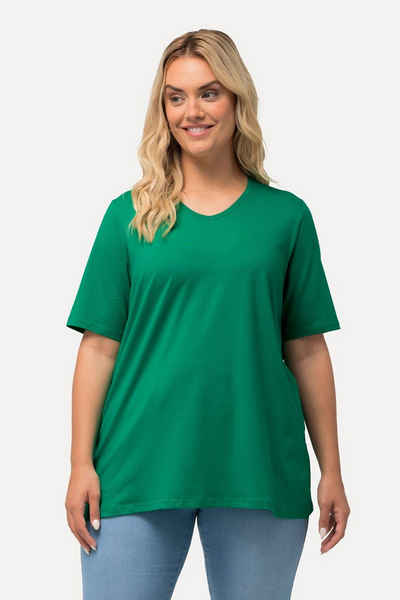 Ulla Popken Rundhalsshirt T-Shirt A-Linie V-Ausschnitt Halbarm