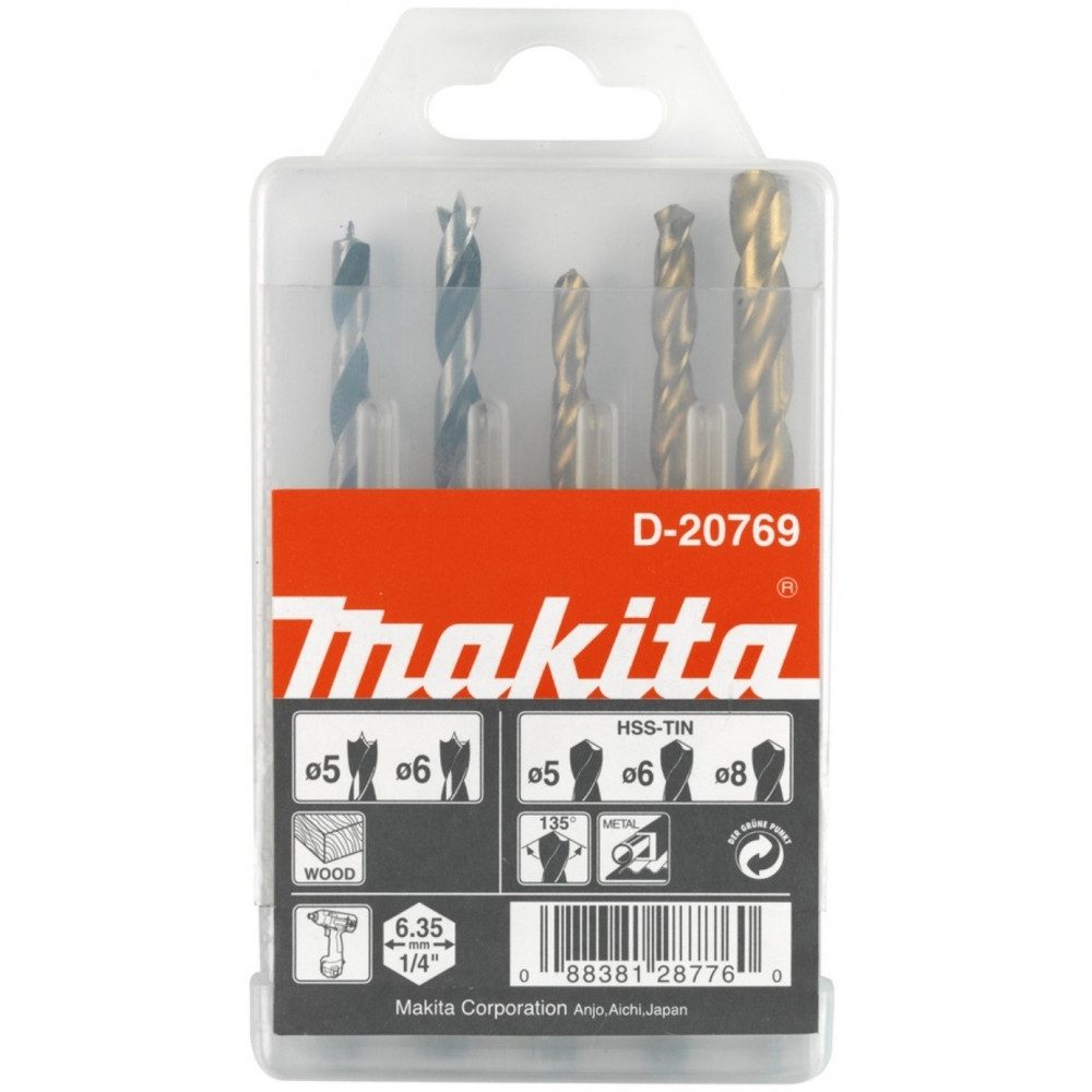 Makita Elektrowerkzeug-Set Makita D-20769 5tlg Bohrerset für Holz und Metall.